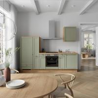 Küchenleerblock Frame Low o. Geräte Olivgrün - Edelstahlfarben/Eichefarben, MODERN, Holzwerkstoff/Metall (270cm) - Nobilia