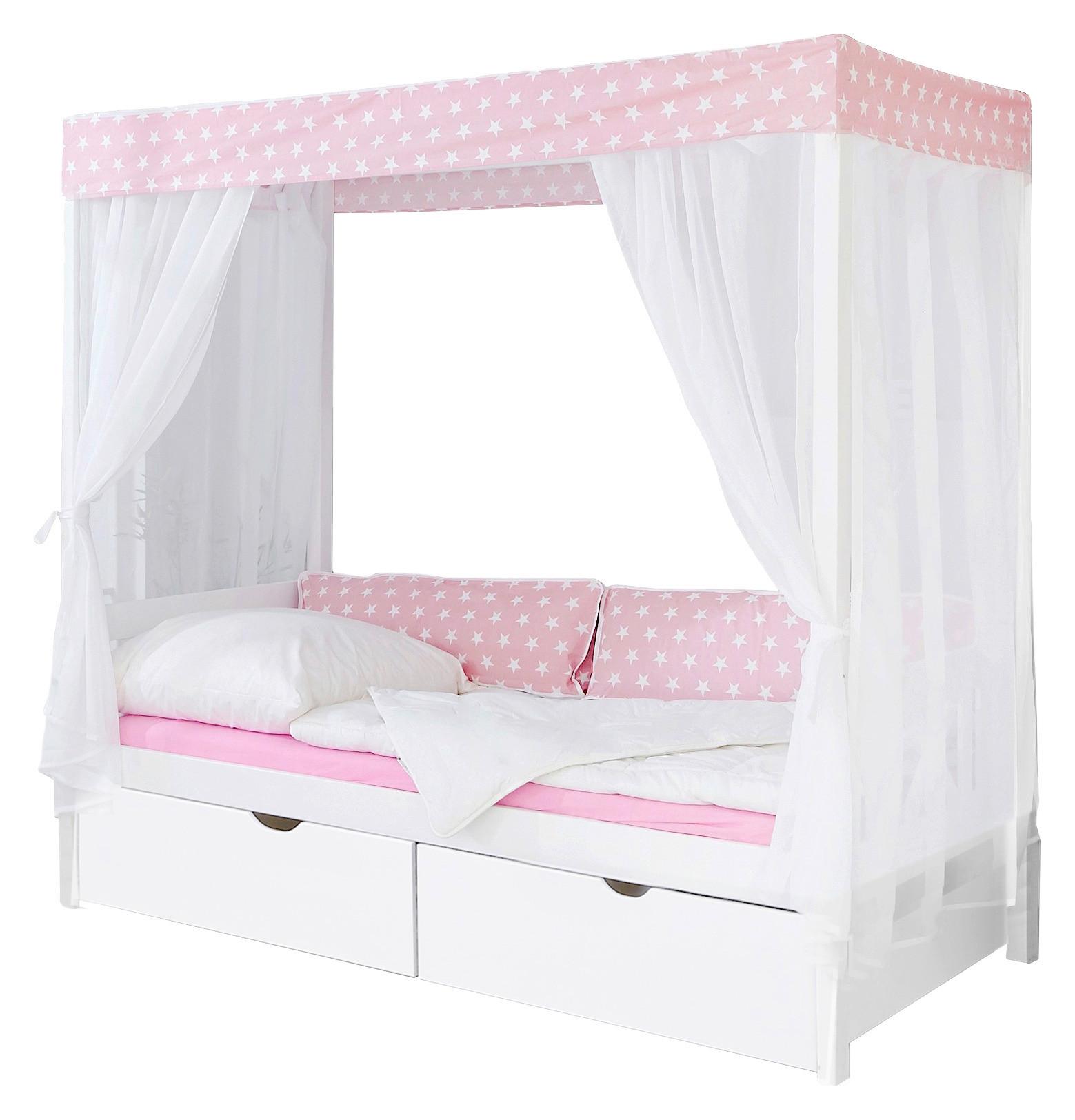 Himmelbett Lino ca. 90x200 cm Echtholz Rosa/Weiß - Rosa/Weiß, MODERN, Holz (90/200cm) - Livetastic