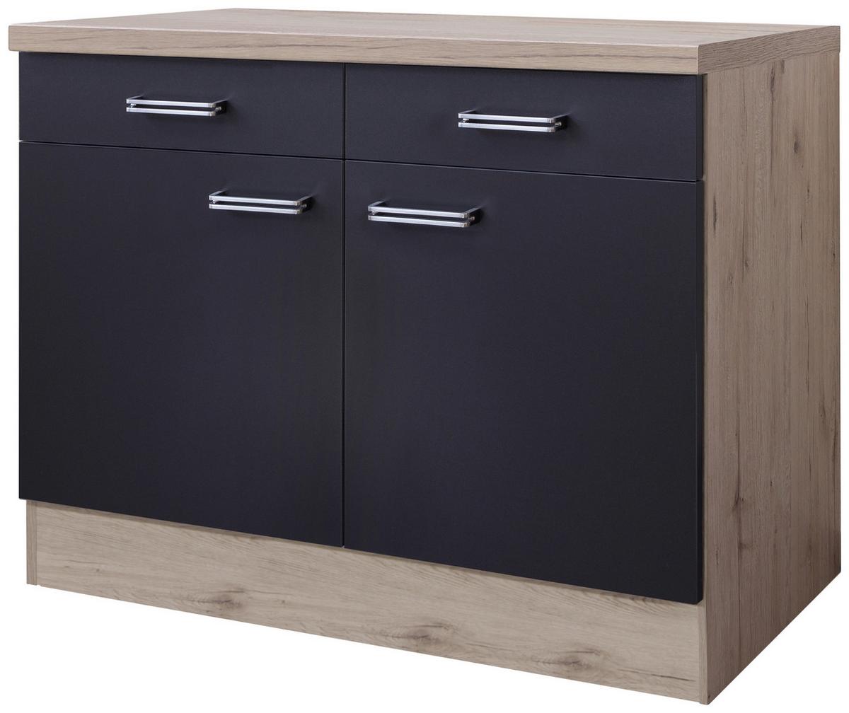 Küchenunterschrank Anthrazit/Eiche - Edelstahlfarben/Eichefarben, MODERN, Holzwerkstoff/Metall (100/86/60cm) - FlexWell