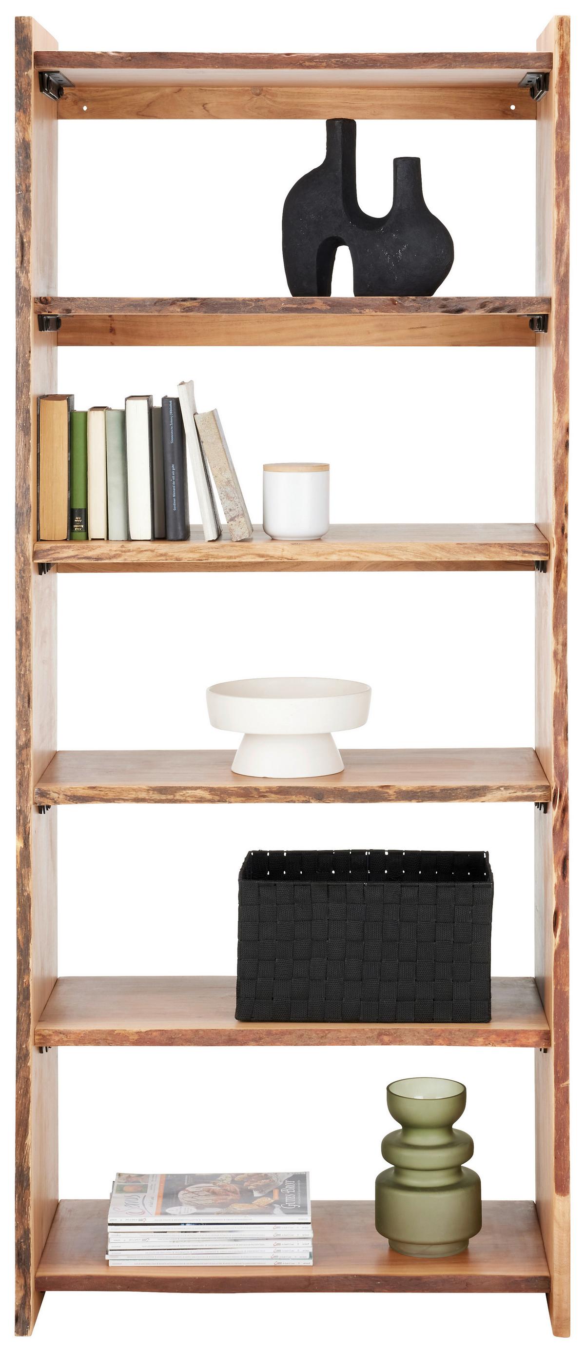 Polc Tömörfa Timber - akácia színű/fekete, Natur, fa/fém (80/190/38cm) - Premium Living