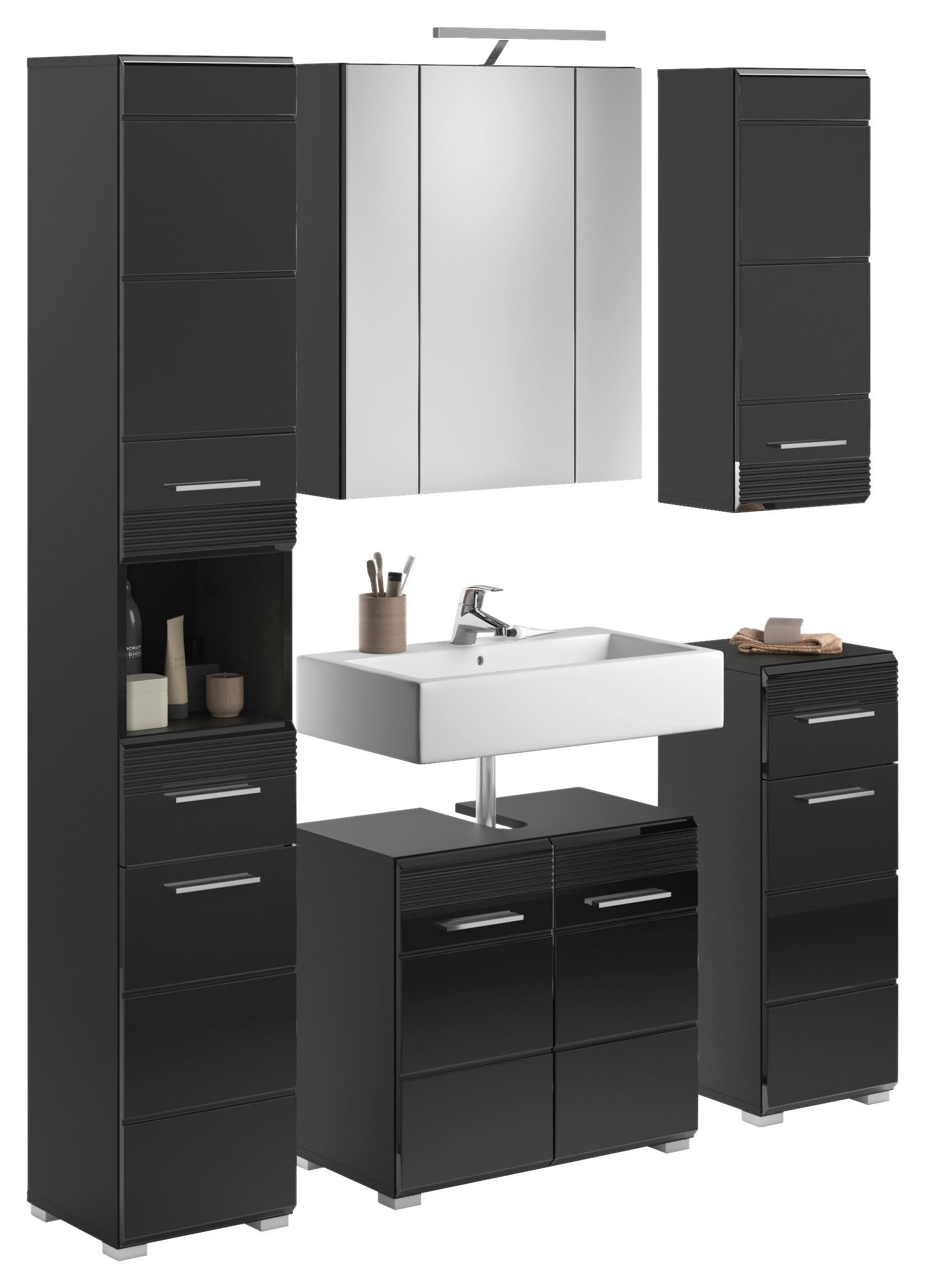 Kopalnica Linus, Črna - srebrne barve/črna, Moderno, umetna masa/steklo (120cm) - MID.YOU