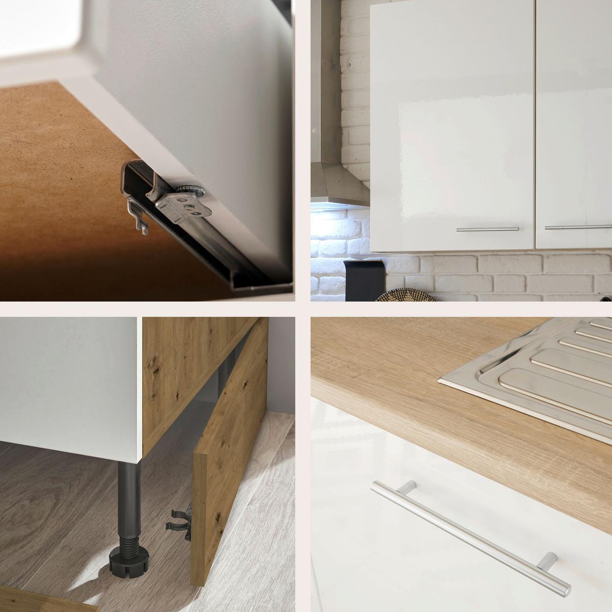 Moderen Kuhinjski Blok Brez Aparatov Laurel, Bela, Hrast - bela/hrast sonoma, Moderno, leseni material (310cm) - MID.YOU