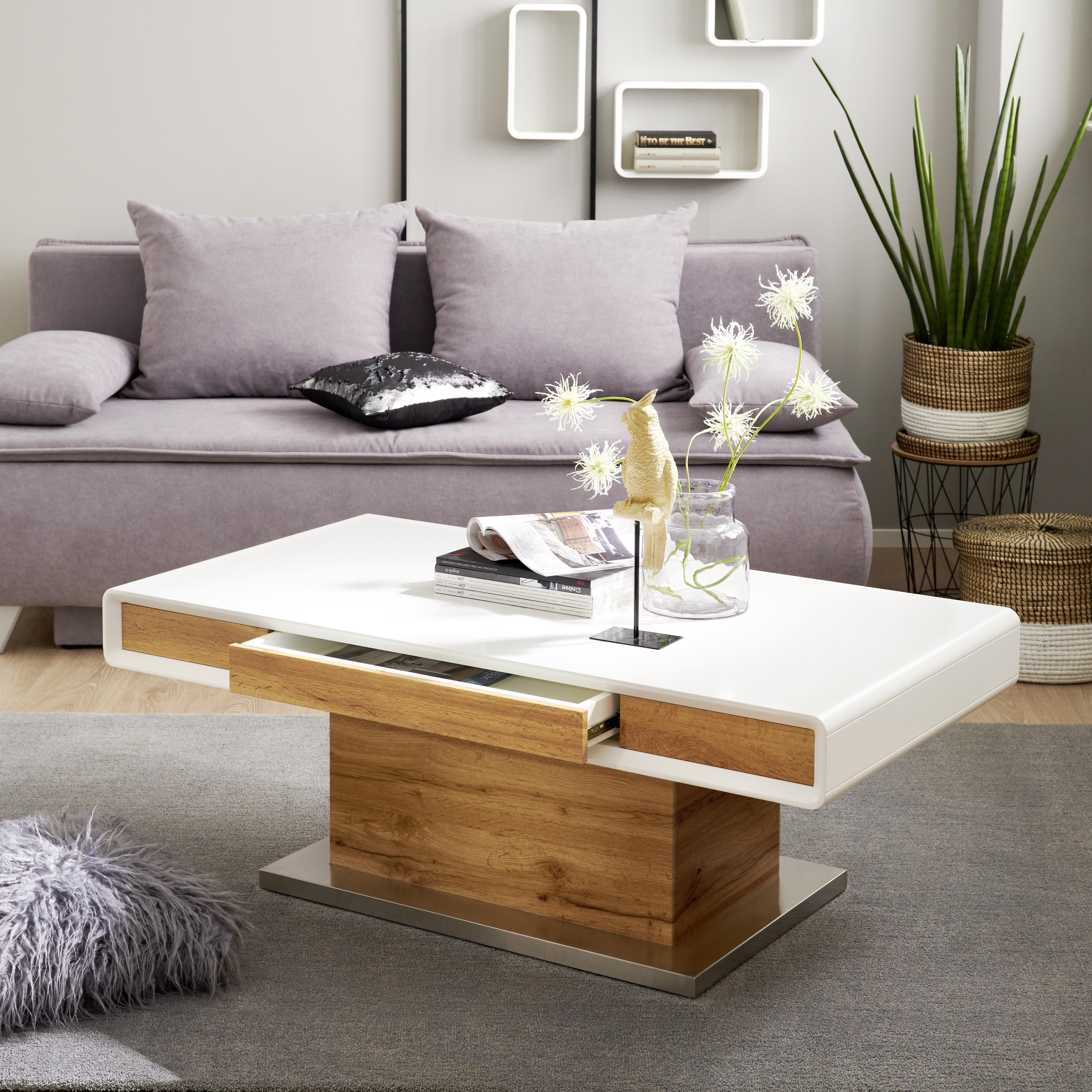 Klubska Miza Kopenhagen, Hrast, Bela, Nastavljiva - barve nerjavečega jekla/barve hrasta, Moderno, kovina/leseni material (130/49-78/70cm)