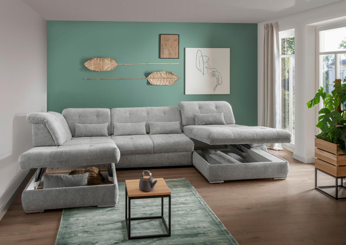 Wohnlandschaft Dalida Silberfarben Chenille - Chromfarben/Silberfarben, Design, Textil/Metall (254/376/195cm) - Livetastic