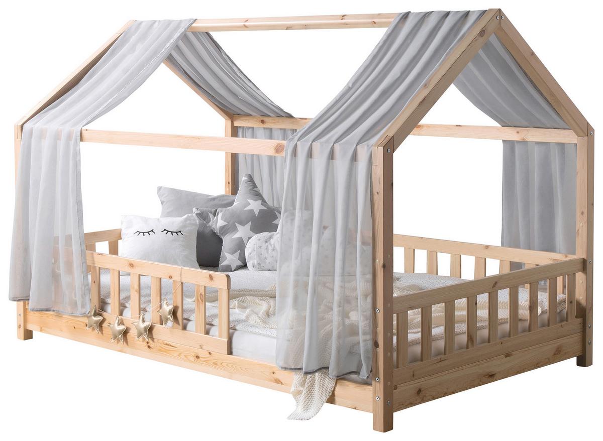 Hausbett KIM Naturfarben Grau ca. 90x200 cm Echtholz - Naturfarben/Grau, MODERN, Holz/Textil (90/200cm) - MID.YOU