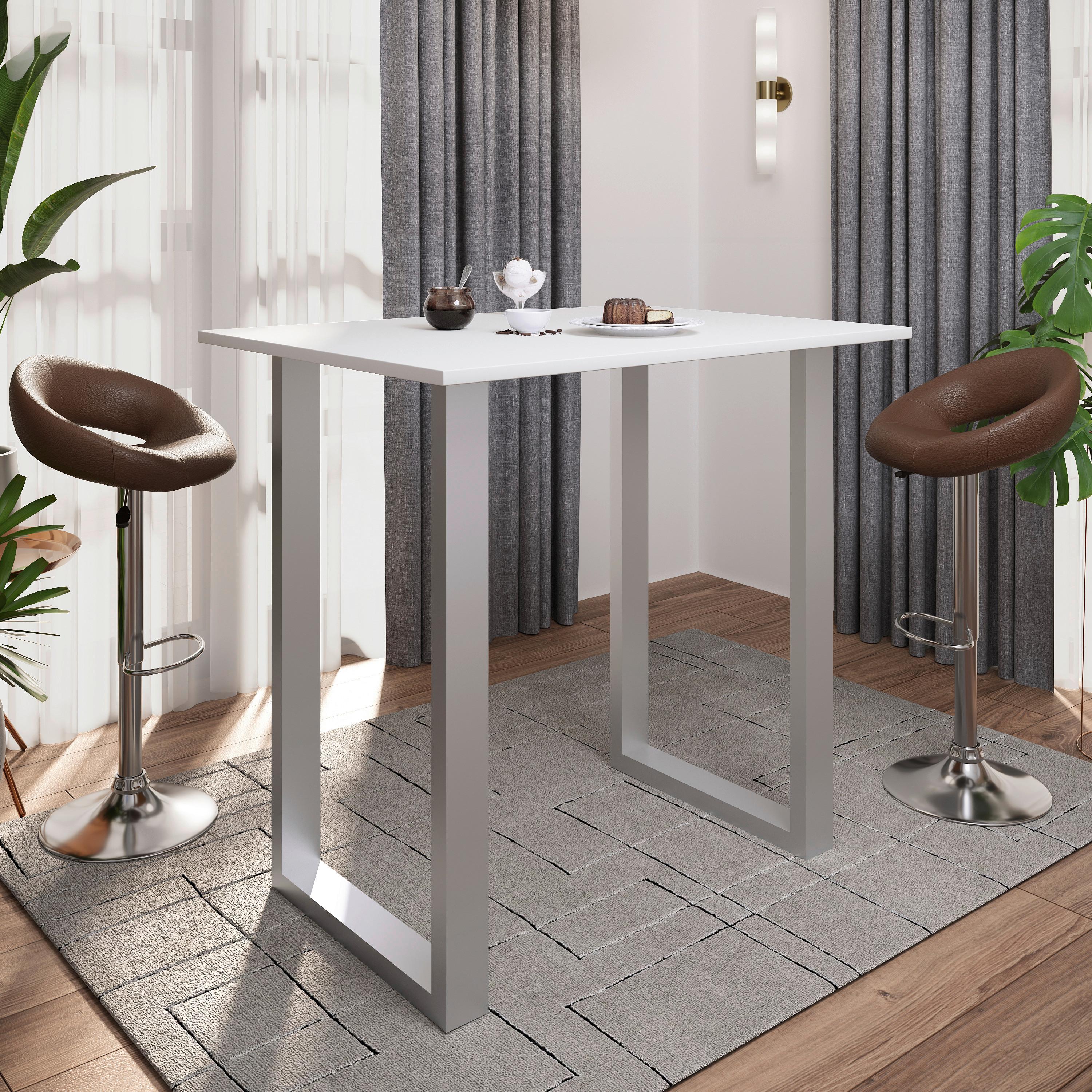 Barska Miza Xona B, Bela, Srebrna, 110x80 - srebrne barve/bela, Konvencionalno, kovina/leseni material (110/102/80cm)