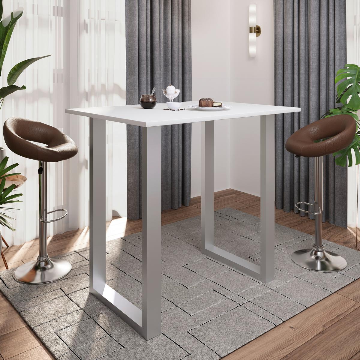 Bartisch XONA Silber/ Weiß ca.110x102x80cm - Silberfarben/Weiß, KONVENTIONELL, Holzwerkstoff/Metall (110/102/80cm)