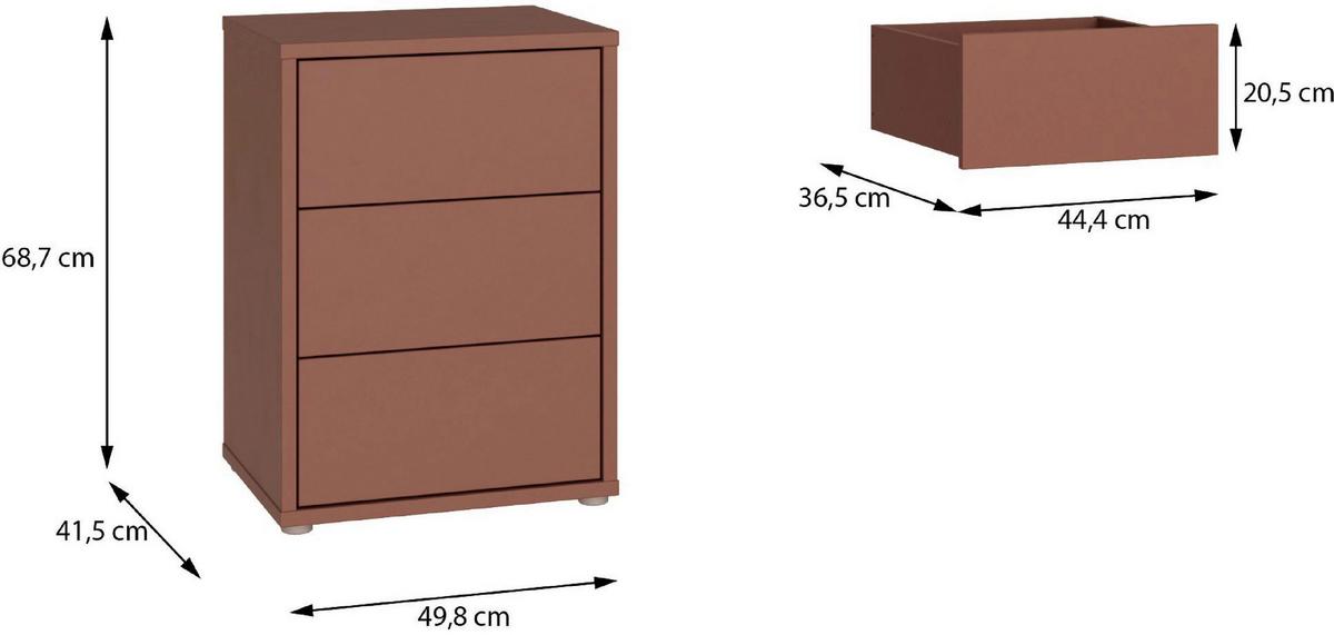 Nočna Omarica Alice, Terakota - srebrne barve/terakota, Trend, umetna masa/leseni material (50/69/42cm) - Carryhome