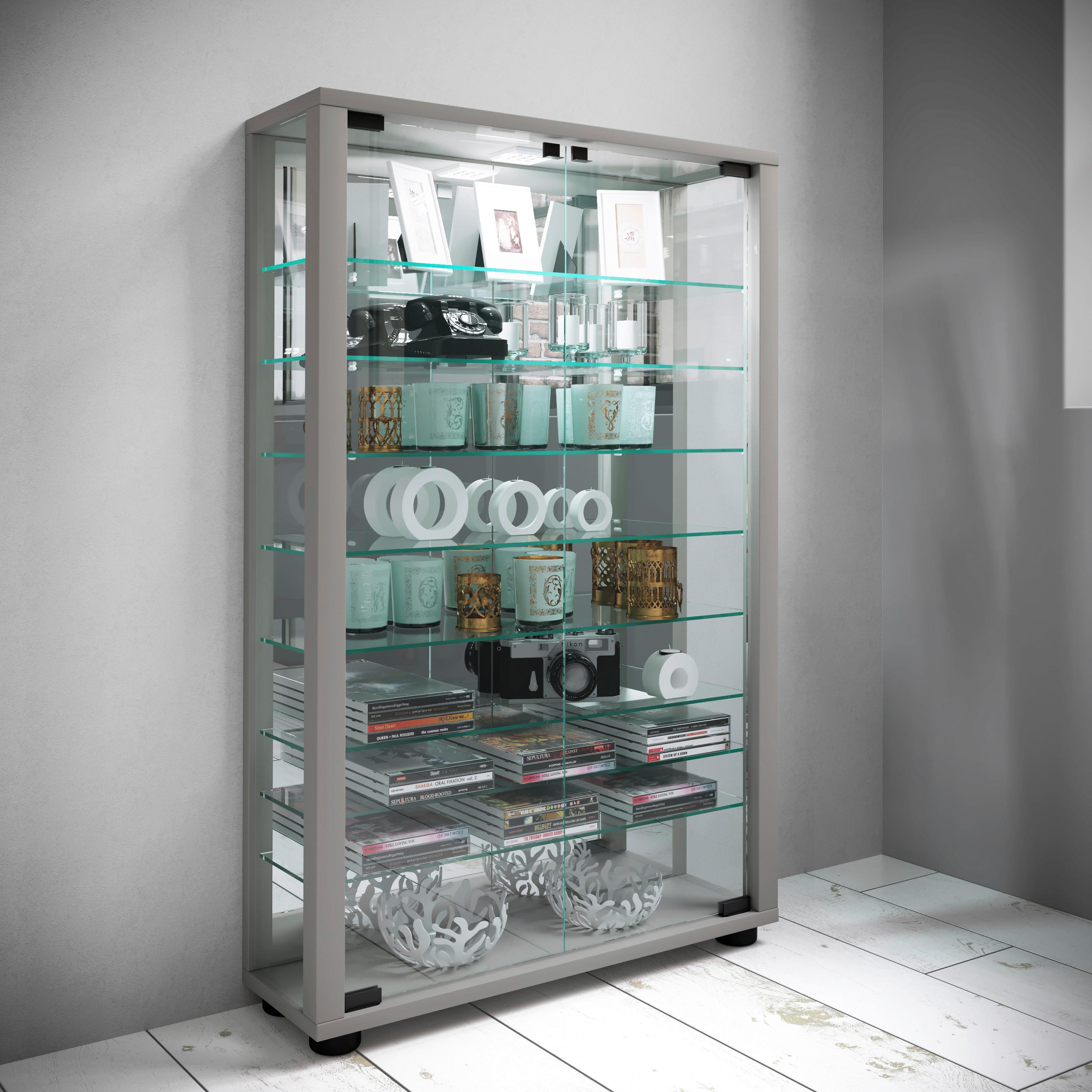 Vitrine Lumo ca. 59x91x18 cm Silber - Silberfarben, MODERN, Glas/Holzwerkstoff (59/91,3/18cm) - MID.YOU