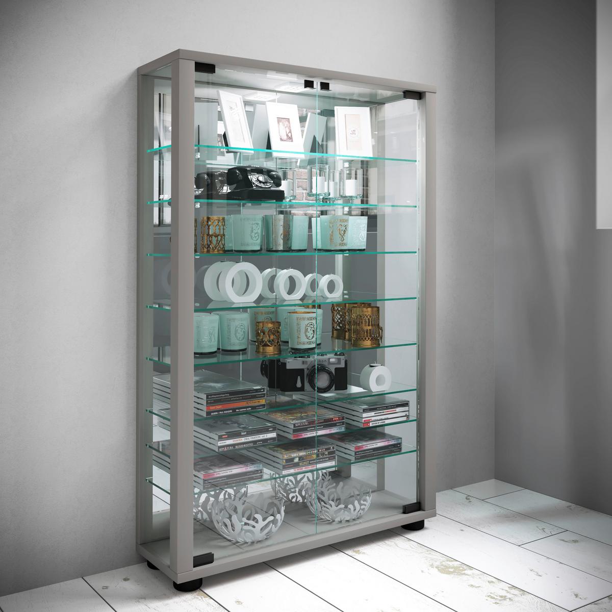 Vitrine Lumo ca. 59x91x18 cm Silber - Silberfarben, MODERN, Glas/Holzwerkstoff (59/91,3/18cm) - MID.YOU