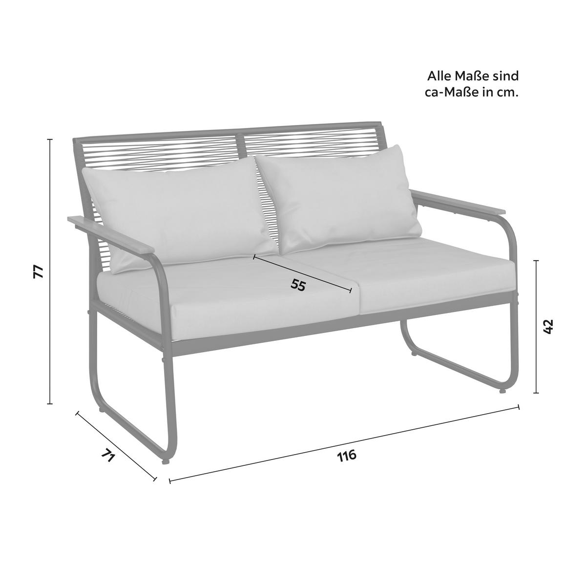 Lounge Garnitura Elly, Siva, Naravna, Črna, 4-Delno - siva/črna, Moderno, kovina/umetna masa (116/77/71cm) - Bessagi Garden