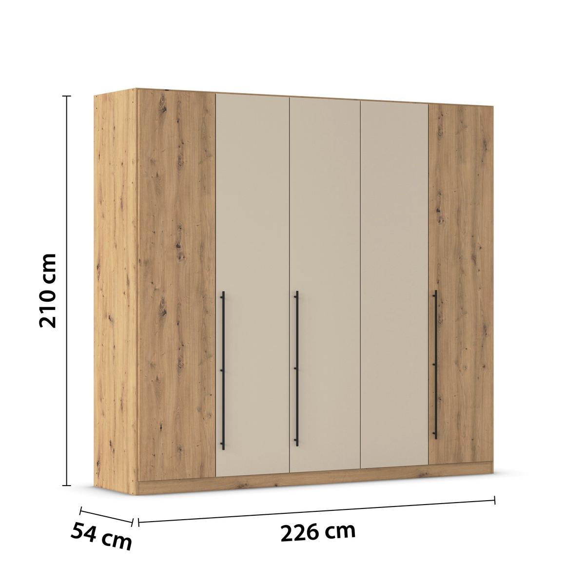 Kleiderschrank Safari Champagner/Eiche Artisan - Champagner/Schwarz, KONVENTIONELL, Holzwerkstoff/Metall (226/210/54cm) - Based