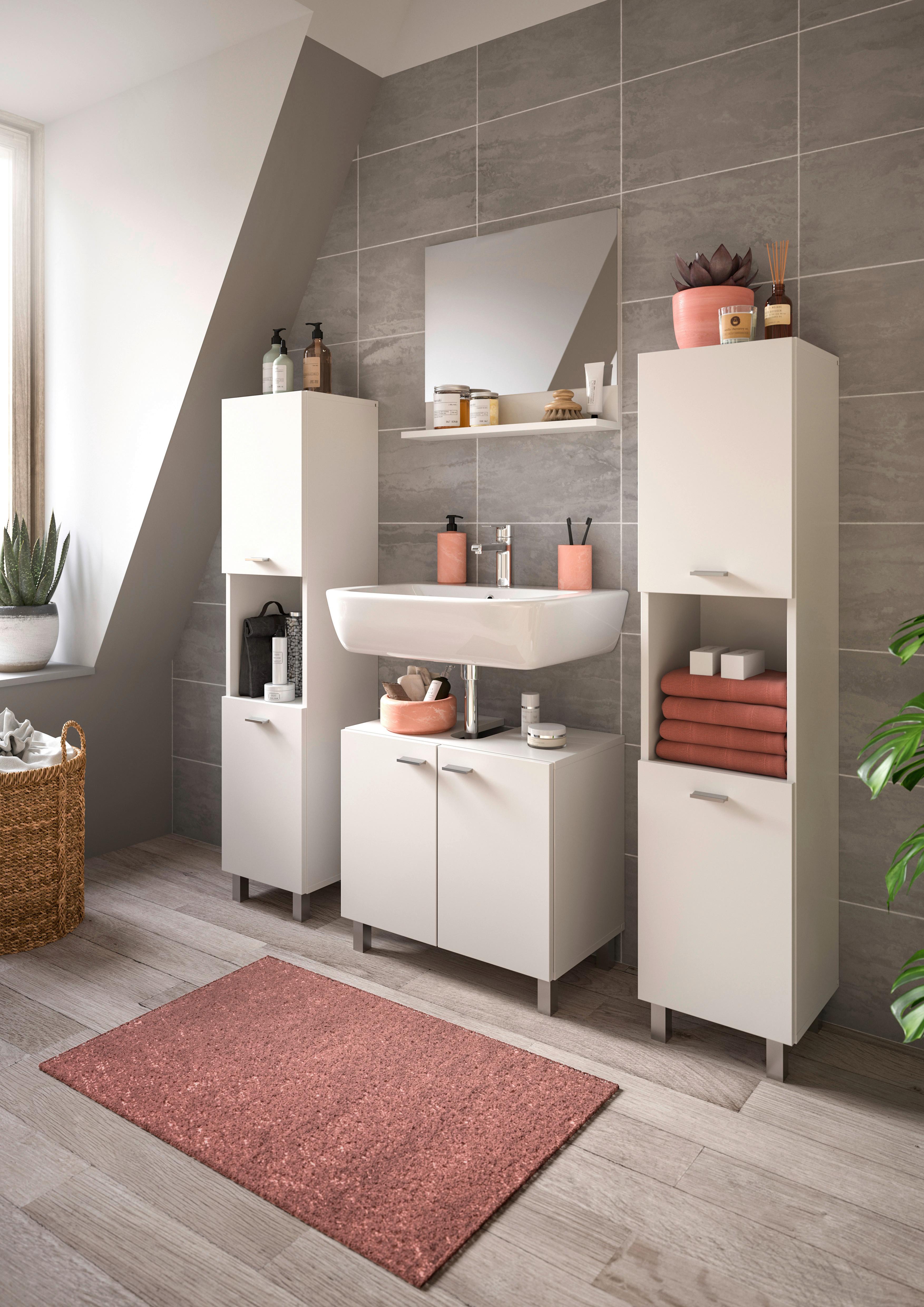 Badezimmer Boston 4-tlg. ca. 117 cm Weiß - Silberfarben/Weiß, MODERN, Glas/Holzwerkstoff (117cm) - MID.YOU