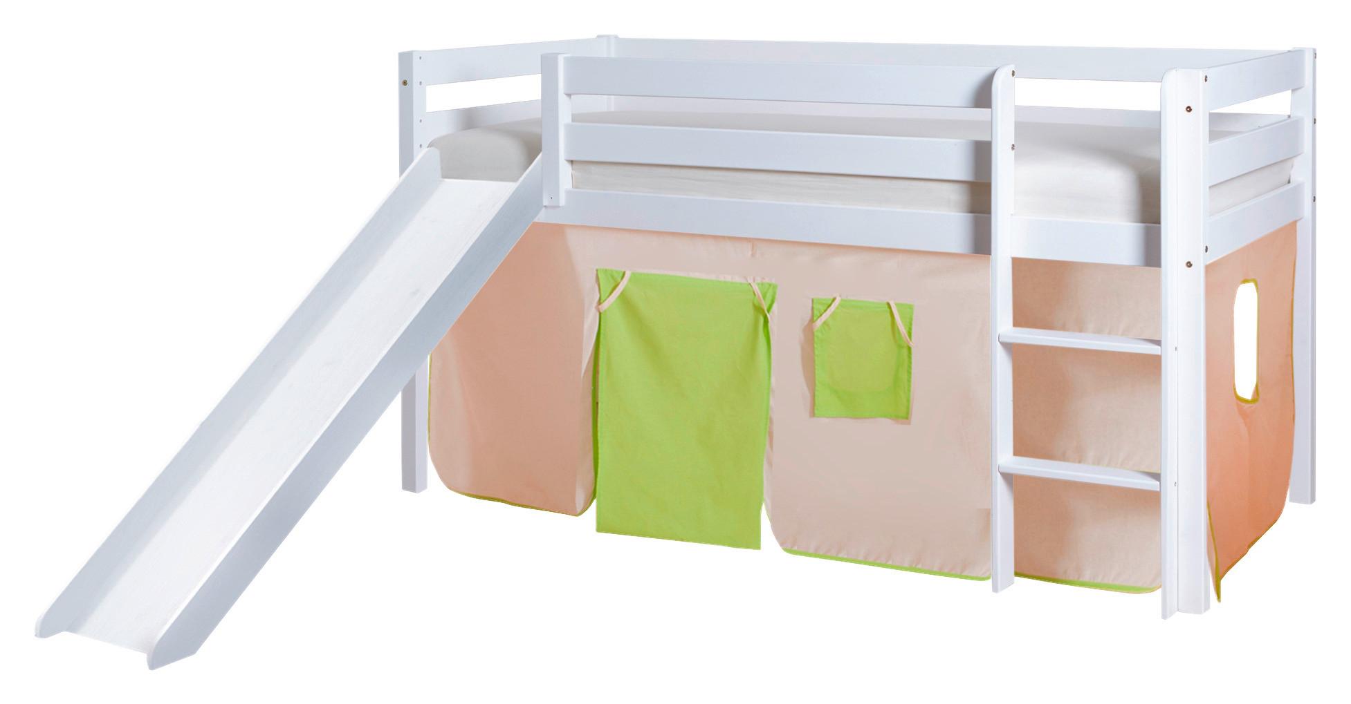 Spielbett "Manuel",aus Kiefer, grün/weiß/beige - Beige/Weiß, Natur, Holz (90/200cm) - MID.YOU