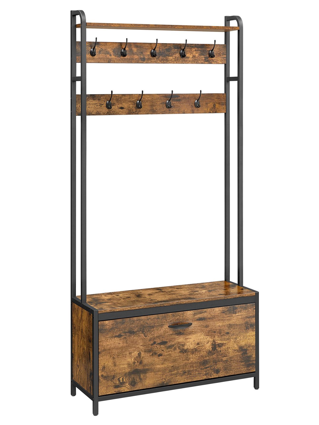 GARDEROBE HSR405B01 - Schwarz/Braun, Trend, Holzwerkstoff/Metall (85/30/180cm) - MID.YOU