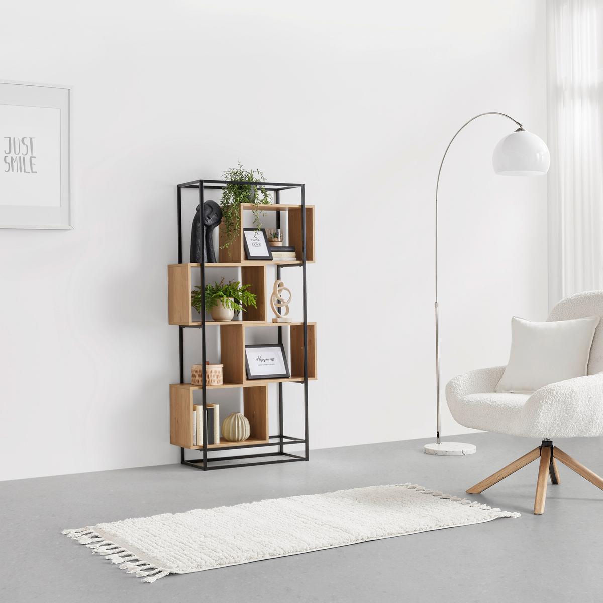 Regal Adrian Naturfarben/Schwarz - Schwarz/Naturfarben, MODERN, Holzwerkstoff/Metall (80/160/33,2cm) - Mömax