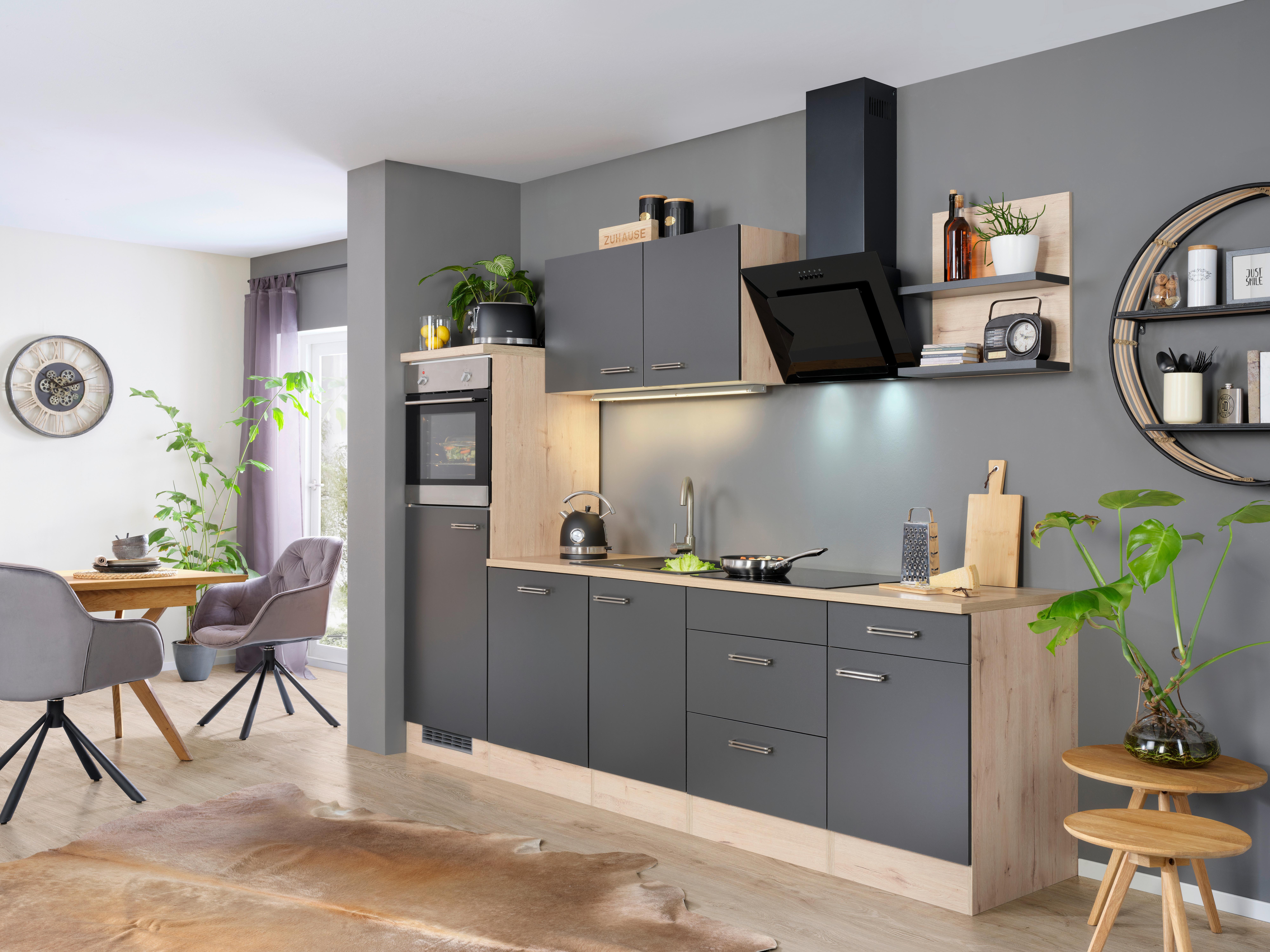 Küchenblock inkl. 5 E-Geräte Milano Anthrazit/Eiche - Eichefarben/Dunkelgrau, MODERN, Holzwerkstoff (280cm) - FlexWell