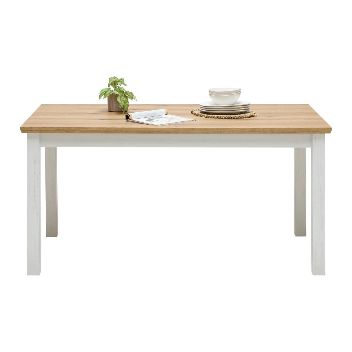 Esstisch Korsika Eichefarben/Weiß - Eichefarben/Weiß, ROMANTIK / LANDHAUS, Holzwerkstoff (160/76/90cm) - Mömax