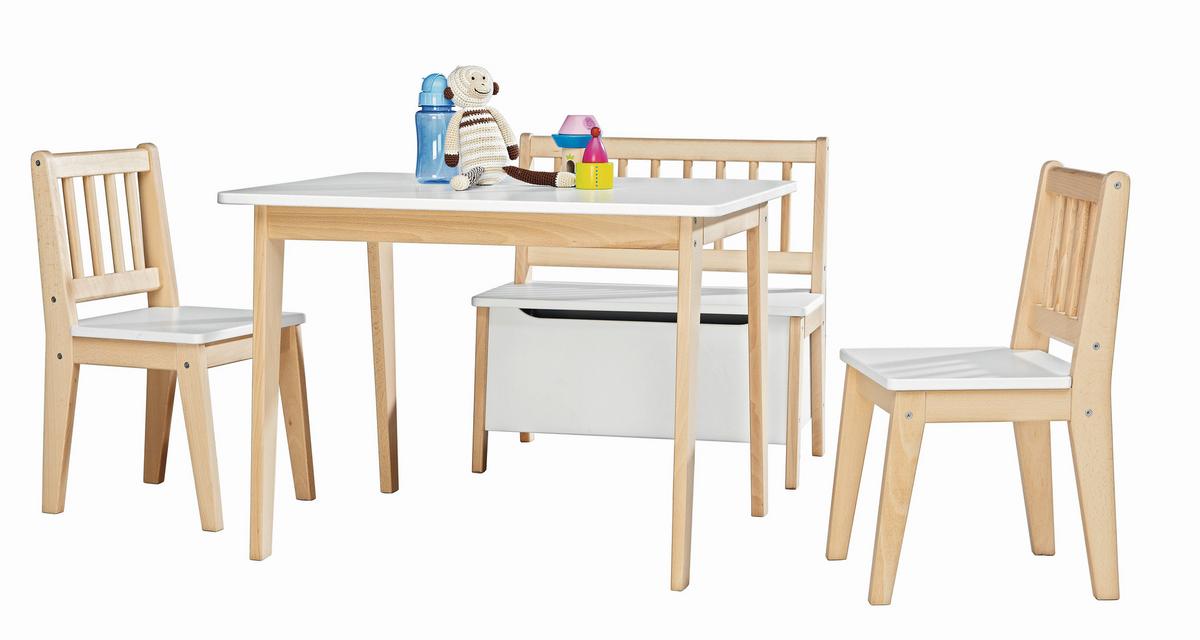 ZESTAW DO SIEDZENIA DLA DZIECI DAVID  WEISS - kolor naturalny/biały, Basics, drewno - My Baby Lou