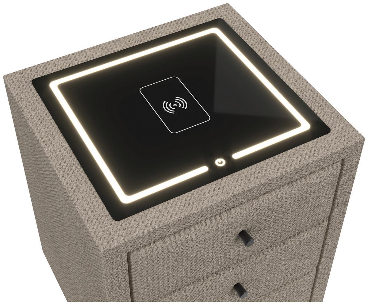 Noćni Ormarić Brisbane Ii - bež/crna, Trend, staklo/drvni materijal (49,5/56,5/46cm) - Premium Living