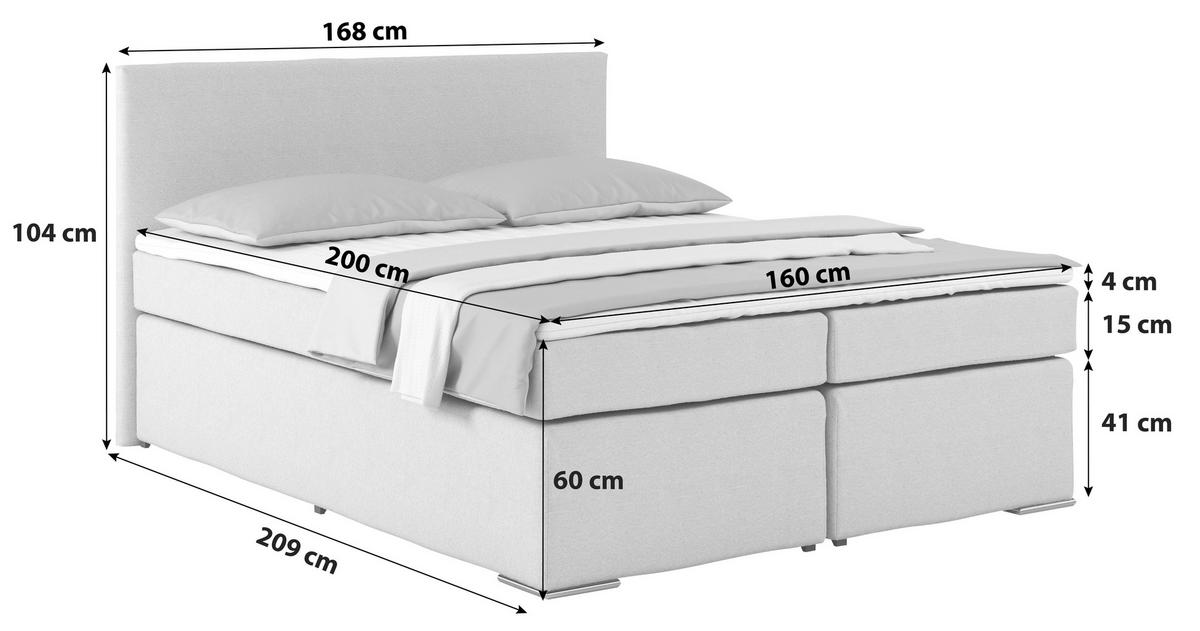 Boxspring Krevet Nero - plavkastosiva/boje kroma, Konvencionalno, tekstil/metal (160/200cm) - Best Price