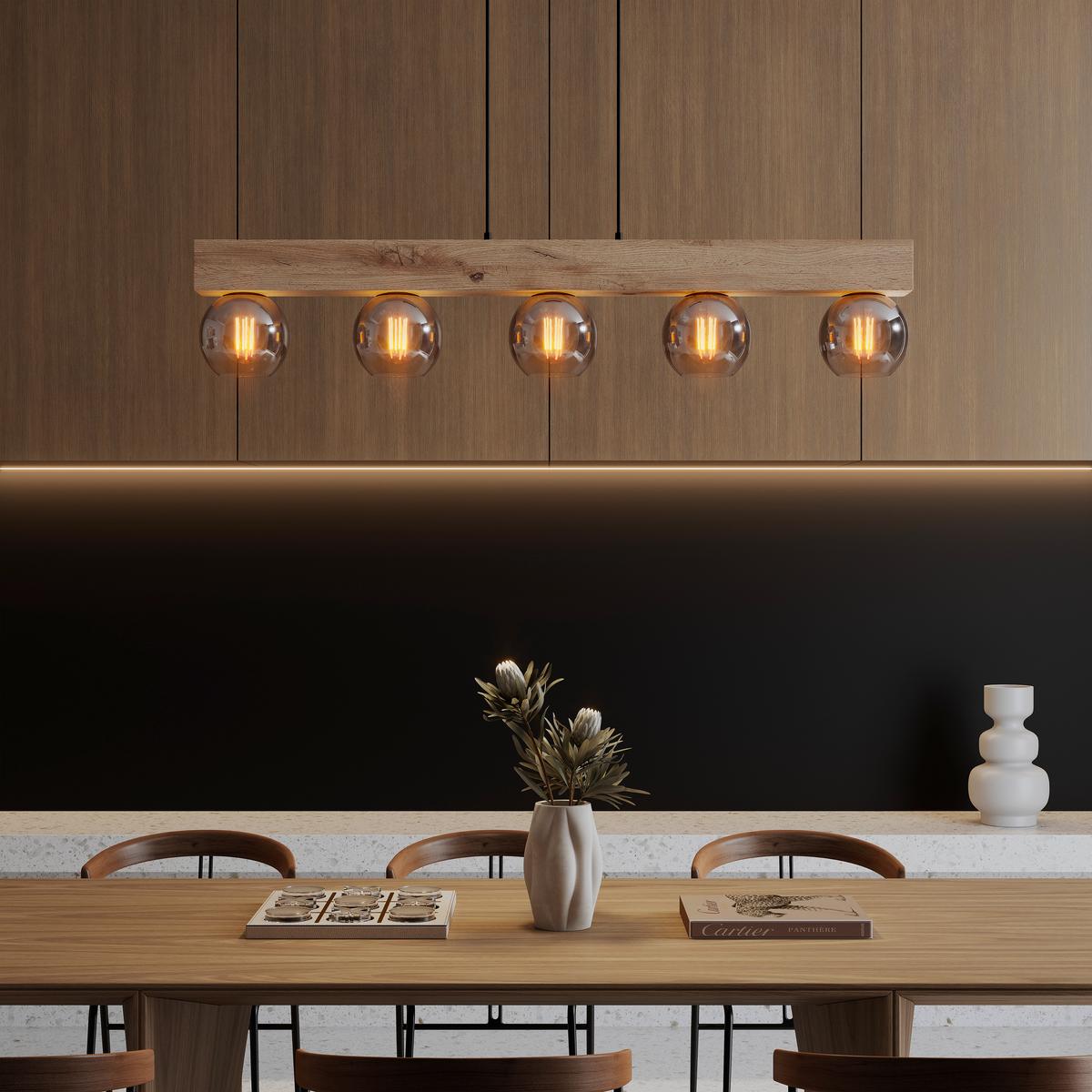 Svjetiljka Viseća 15656-5h Moitas - prirodne boje/crna, Natur, staklo/drvni materijal (115/15/120cm) - Globo