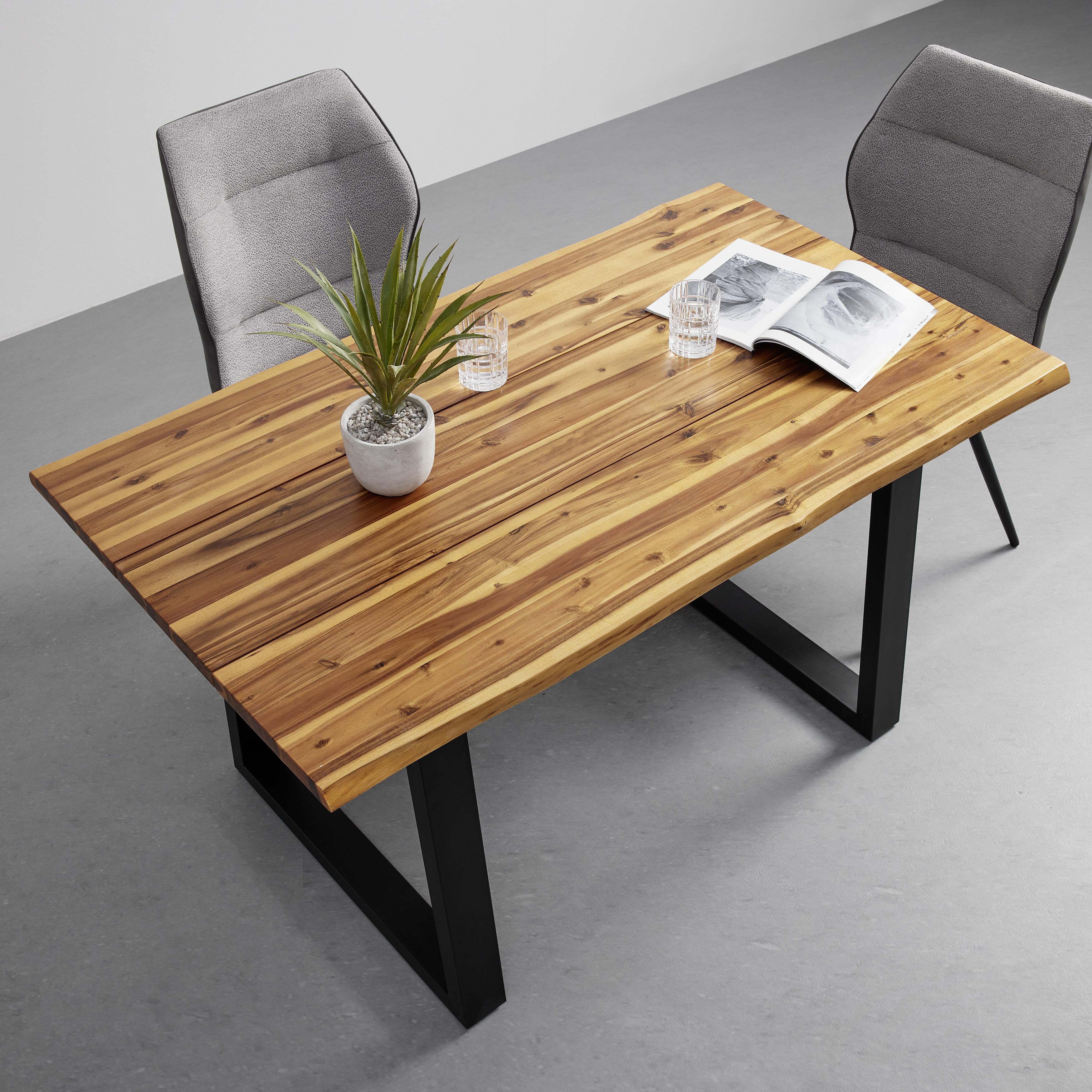 Esstisch Massivholz "Francesco", ca. 140x80 cm - Schwarz/Akaziefarben, MODERN, Holz/Metall (140/80/75cm) - Bessagi Home