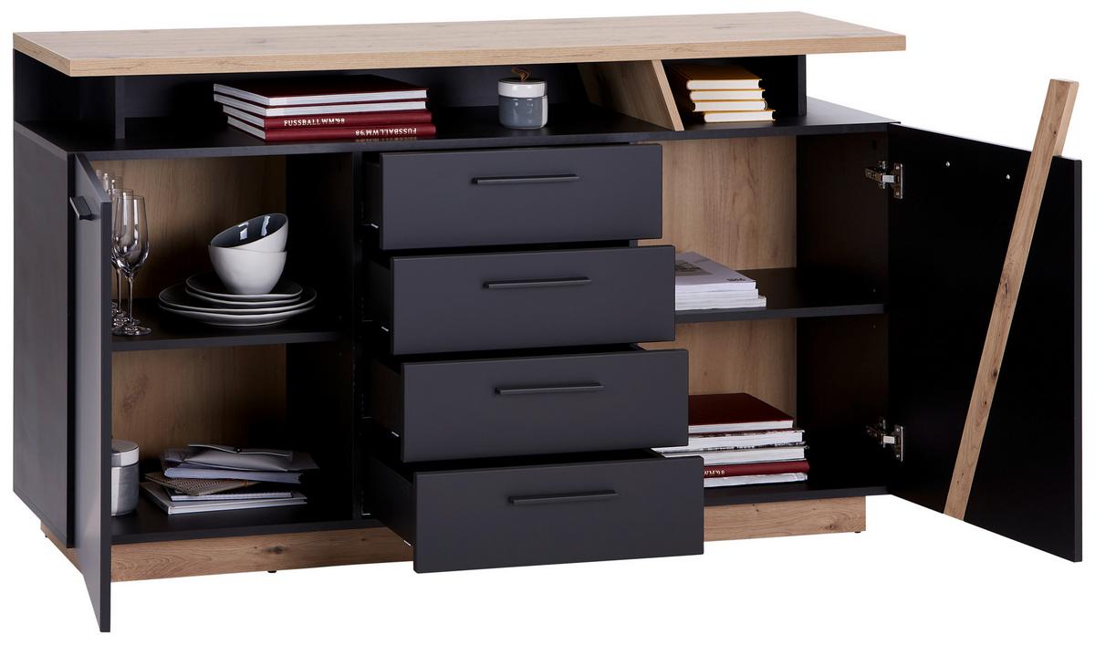 Komoda Maxi, Temno Siva, Hrast - barve hrasta, Moderno, umetna masa/leseni material (150,2/90/41,9cm) - Premium Living