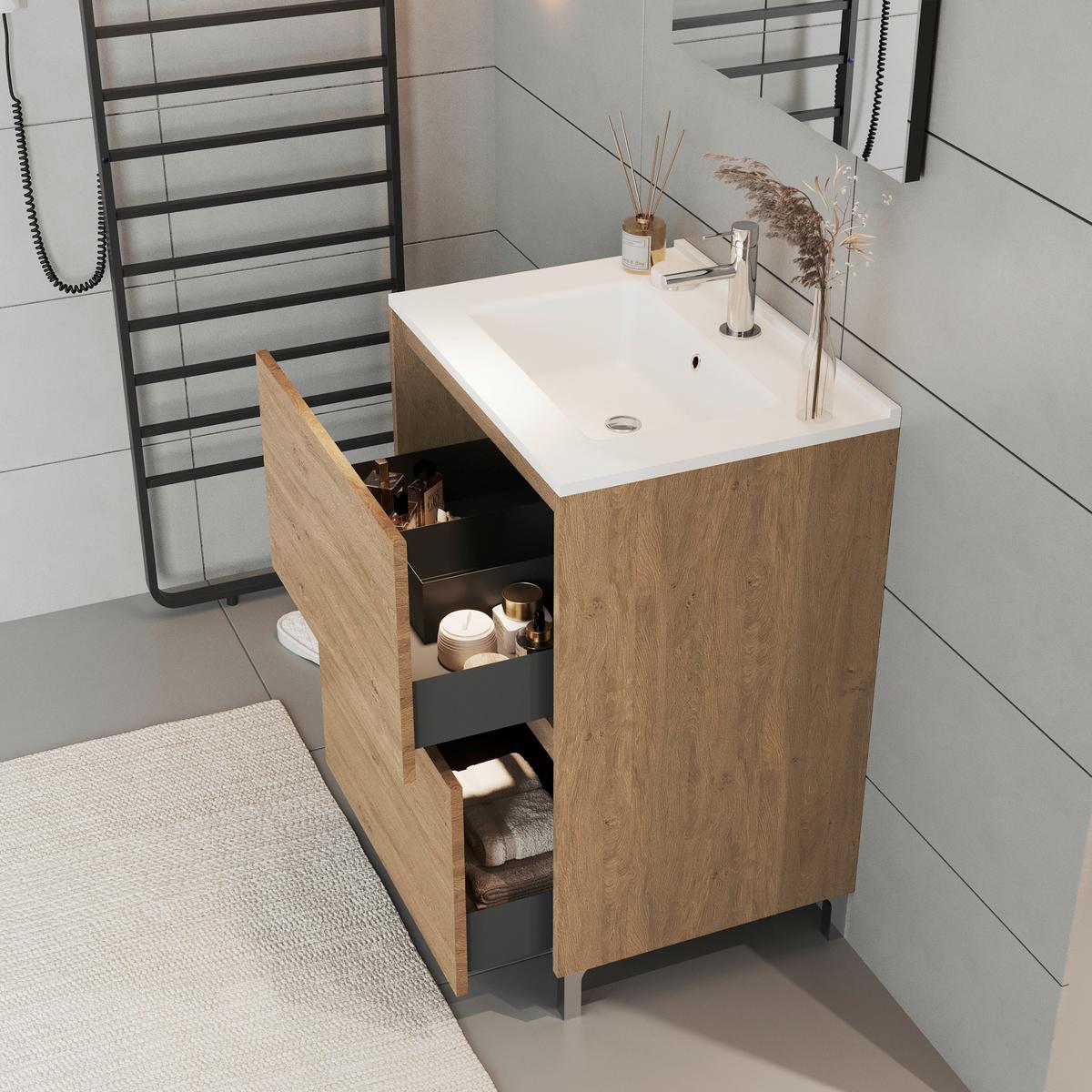 MASCĂ PENTRU LAVOAR LISBONA - stejar sălbatic/antracit, Basics, material pe bază de lemn (60/74/46cm)