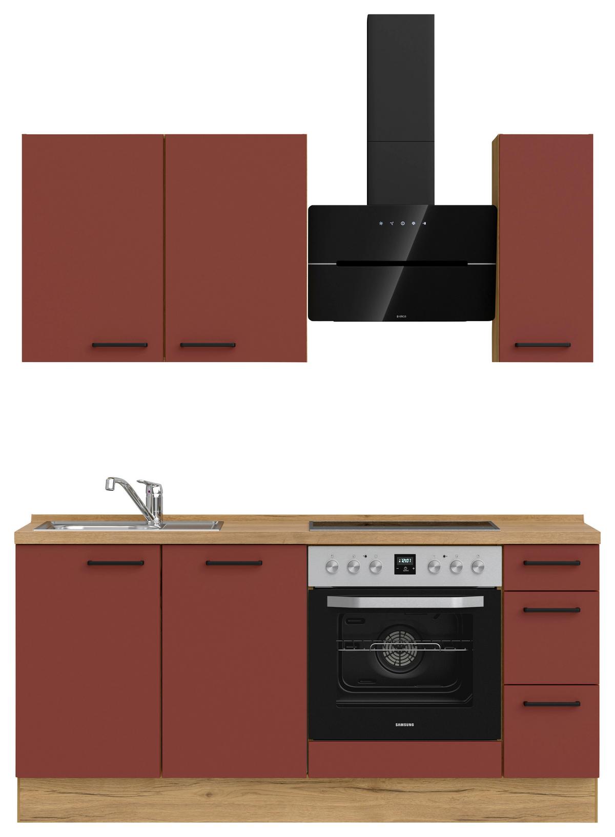 Küchenblock Easytouch High m. Geräten Dunkelrot - Eichefarben/Schwarz, MODERN, Holzwerkstoff/Metall (180cm) - Nobilia