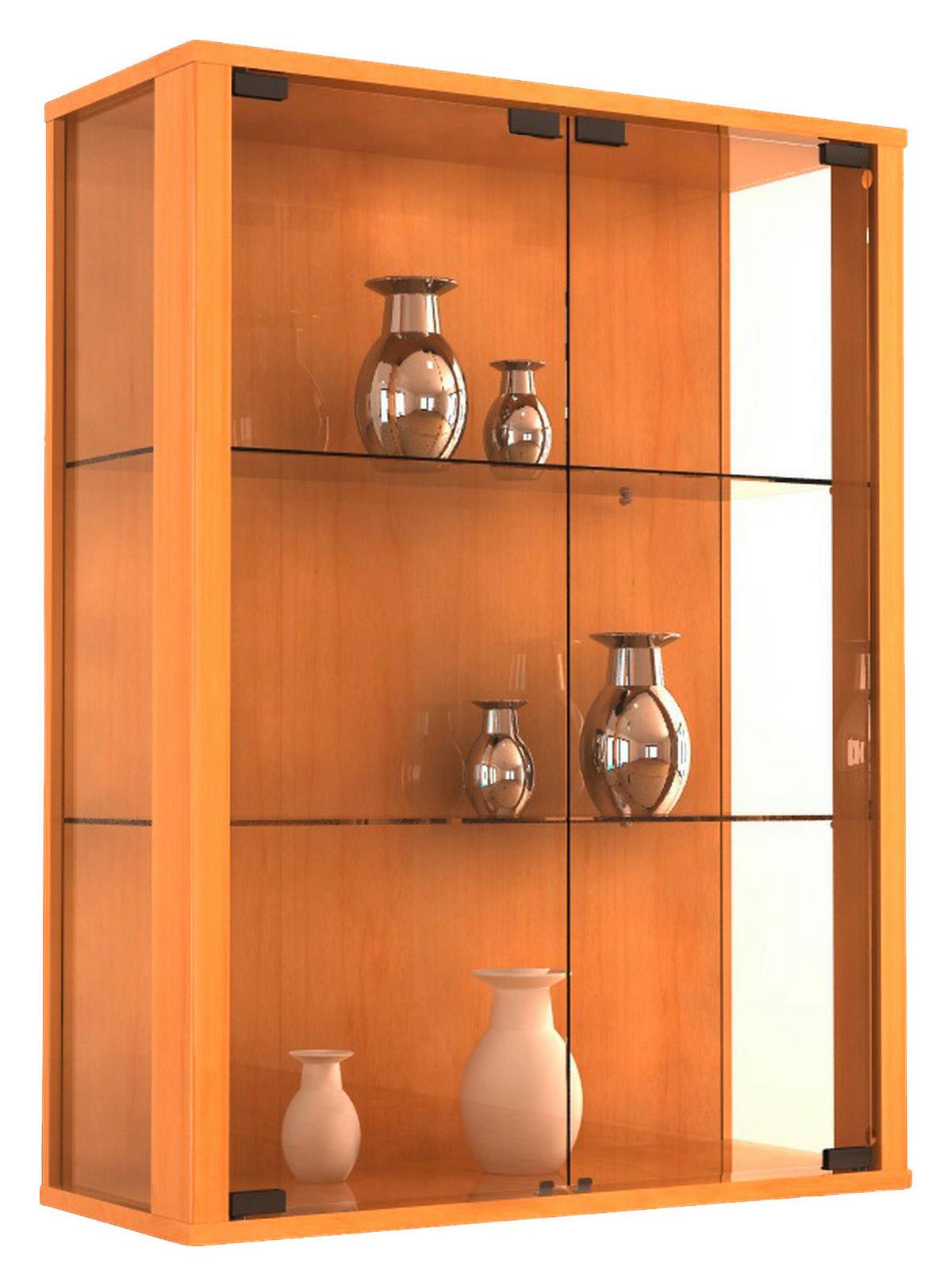 Viseča Vitrina Udina, Barva Bukve - črna/barve bukve, Konvencionalno, umetna masa/steklo (60/80/25cm) - MID.YOU