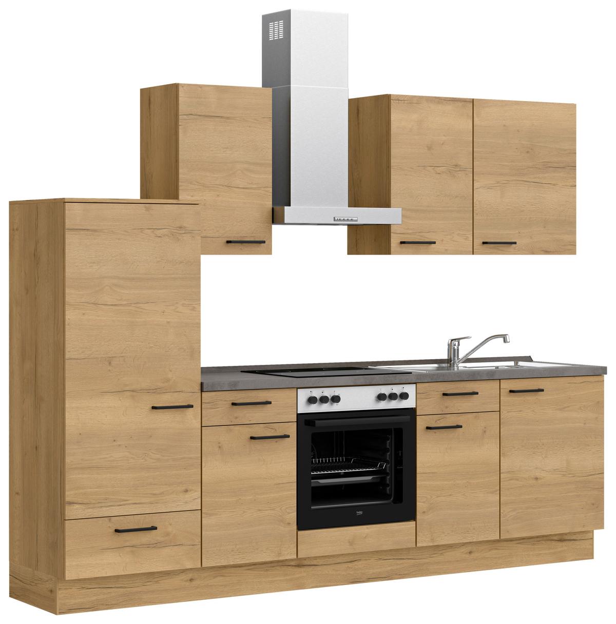 Küchenblock Structura Low m. Geräten Eiche - Schieferfarben/Eichefarben, MODERN, Holzwerkstoff/Metall (270cm) - Nobilia