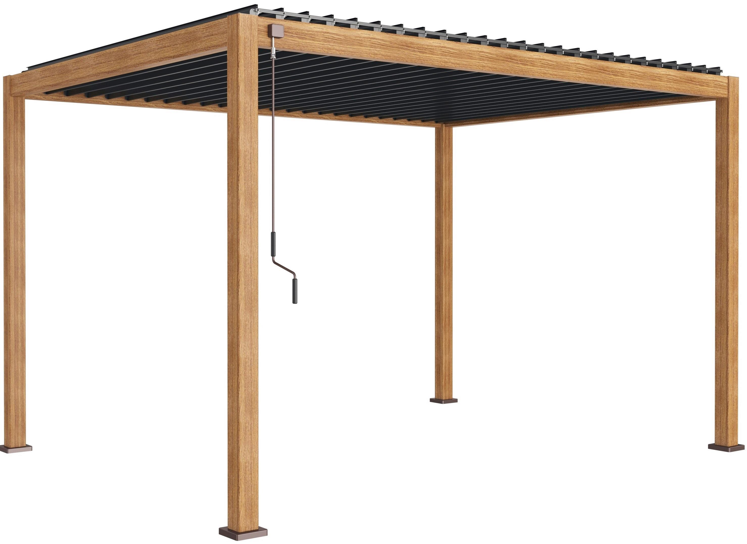 Pergola Mirador Deluxe ca. 400x300 cm Alu Holzoptik - Anthrazit, MODERN, Metall (400/250/300cm) - Gardenson