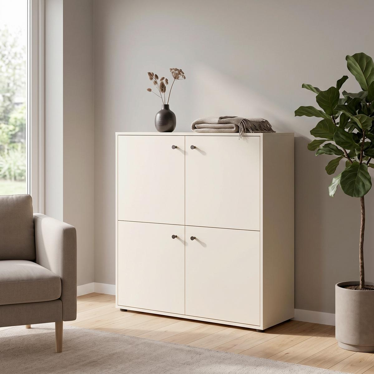Visoka Komoda Lovund, Bež - črna/bež, Design, kovina/umetna masa (98,1/101,9/33,05cm) - MID.YOU