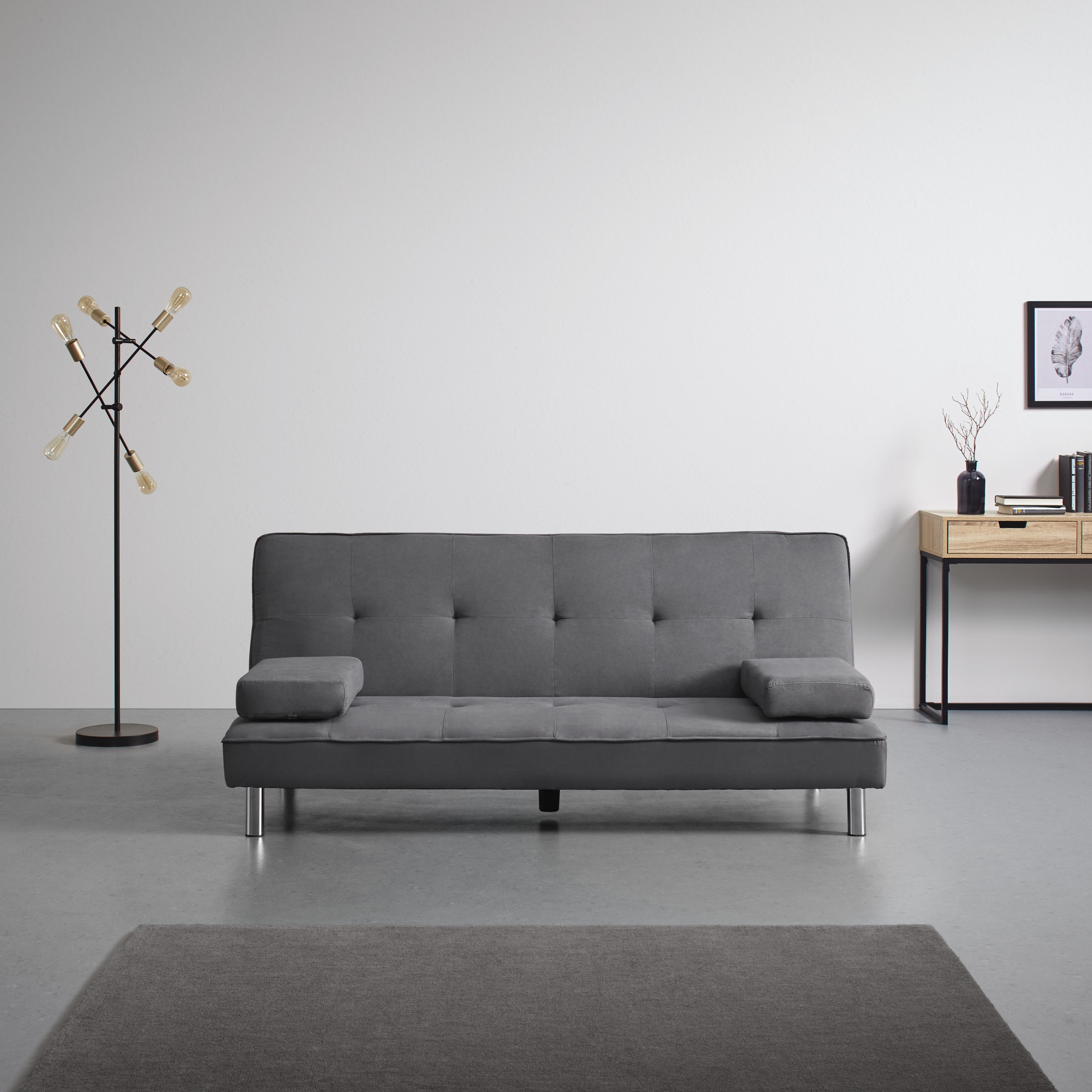 Sofa mit Schlaffunktion in Grau 'Esther' - Chromfarben/Dunkelgrau, MODERN, Holz/Textil (181/89/82cm) - Bessagi Home
