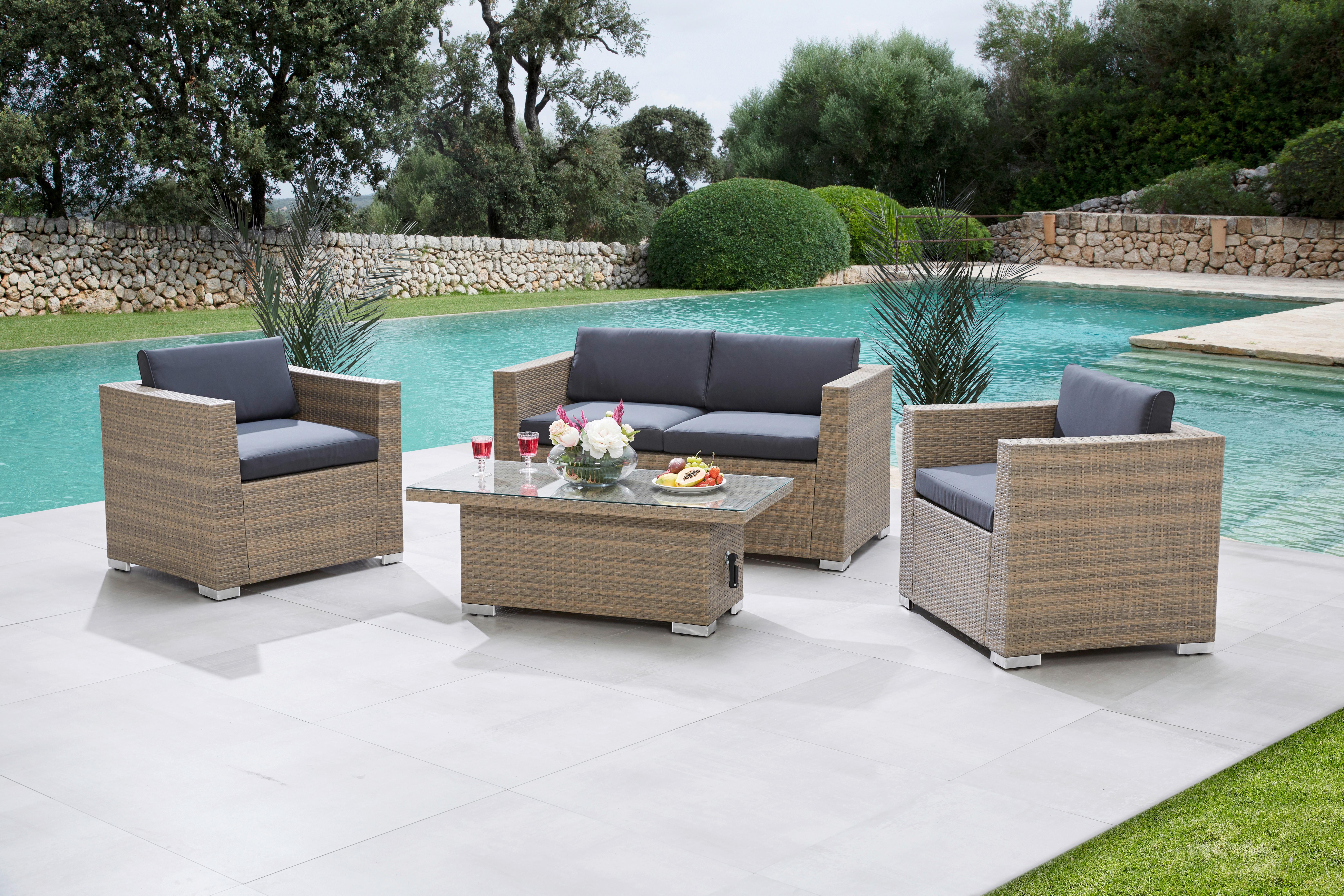 Gartenbank Kunststoff/Textil 2-Sitzer Bellante - Dunkelgrau/Silberfarben, KONVENTIONELL, Kunststoff/Textil (147/71/74cm) - Gardenson