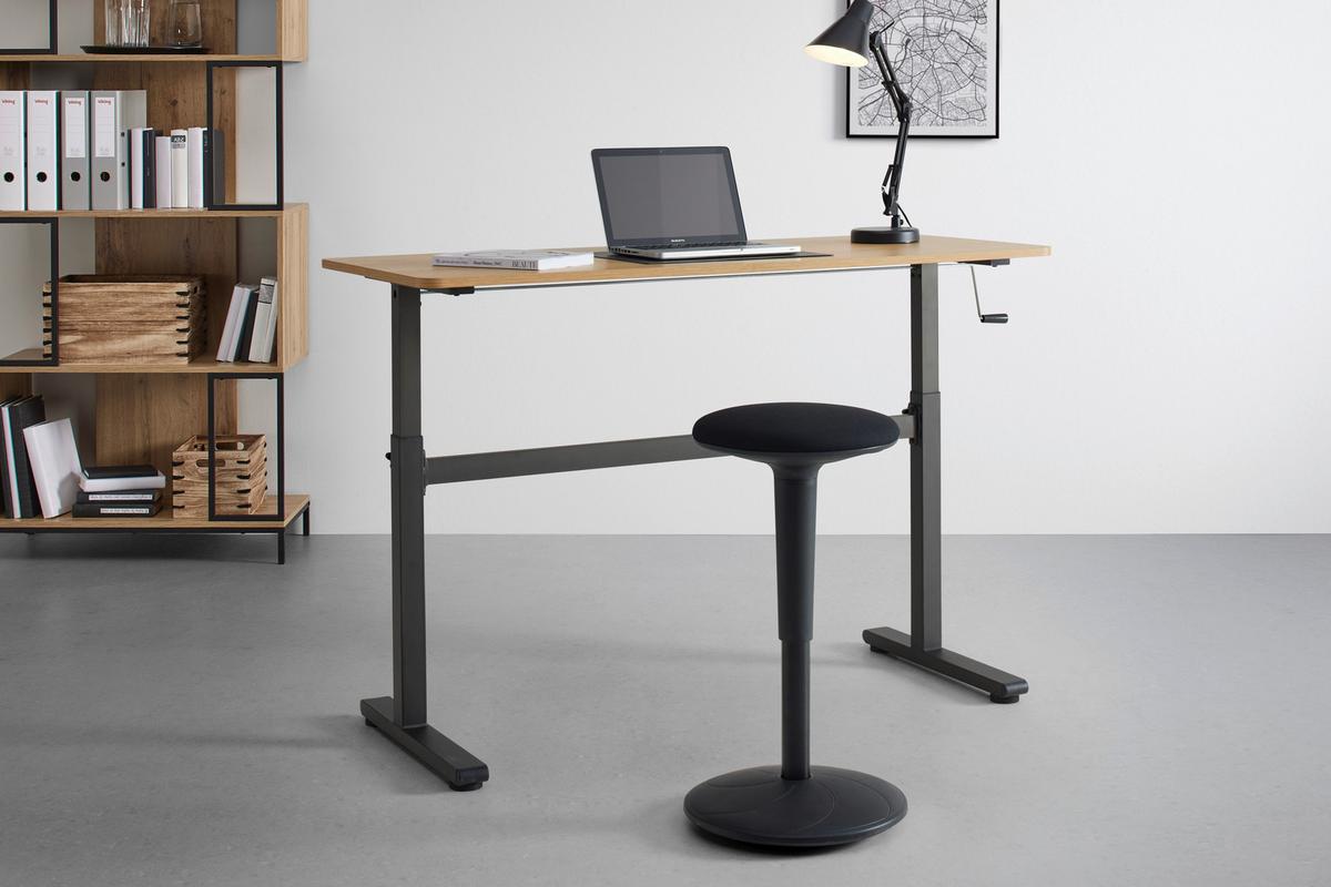 Schreibtisch Carmelo I in Schwarz/Eichefarben - Eichefarben/Schwarz, MODERN, Holzwerkstoff/Metall (140/70-117/60cm) - Mömax