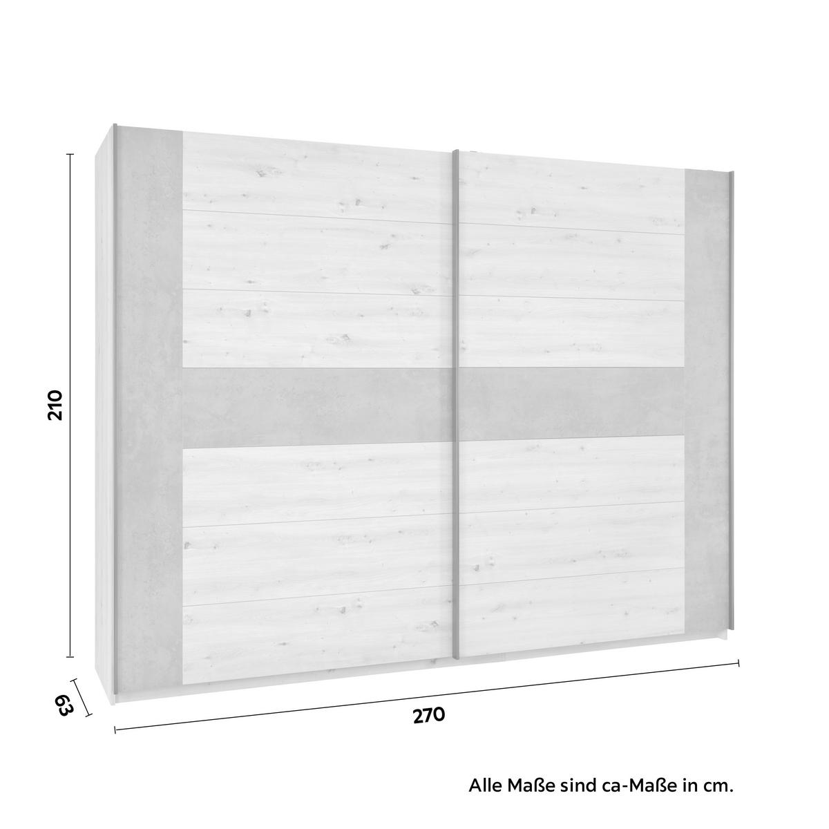 Schwebetürenschrank in Betonoptik/Artisan Eiche - Eichefarben/Dunkelgrau, Modern, Holzwerkstoff/Kunststoff (270/210/63cm) - Mömax
