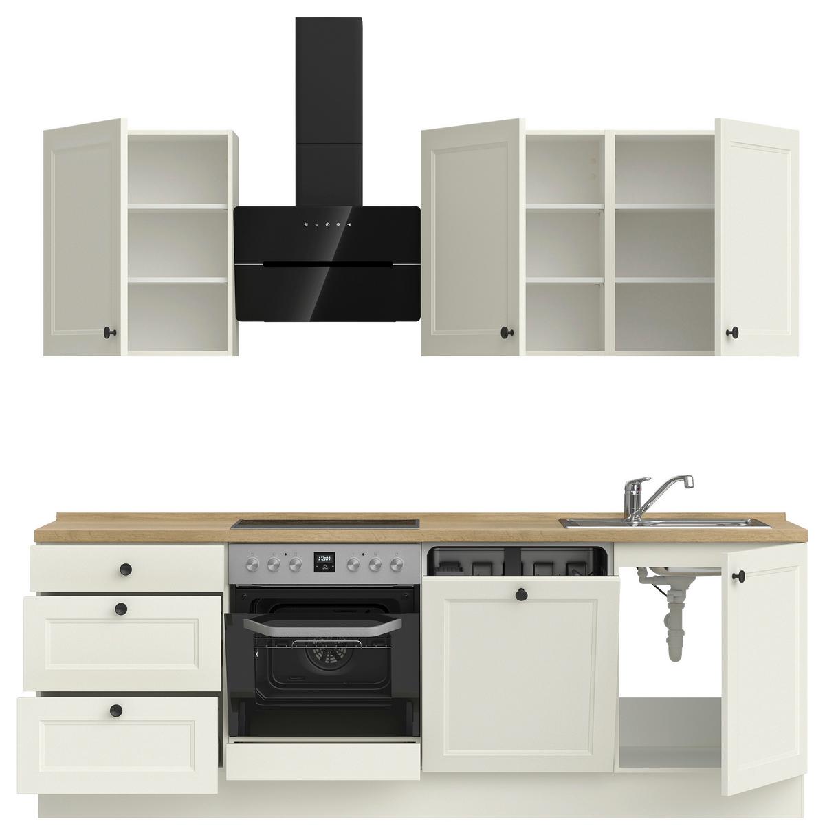 Küchenblock Cascada High m. Geräten Weiß - Eichefarben/Schwarz, MODERN, Holzwerkstoff/Metall (240cm) - Nobilia