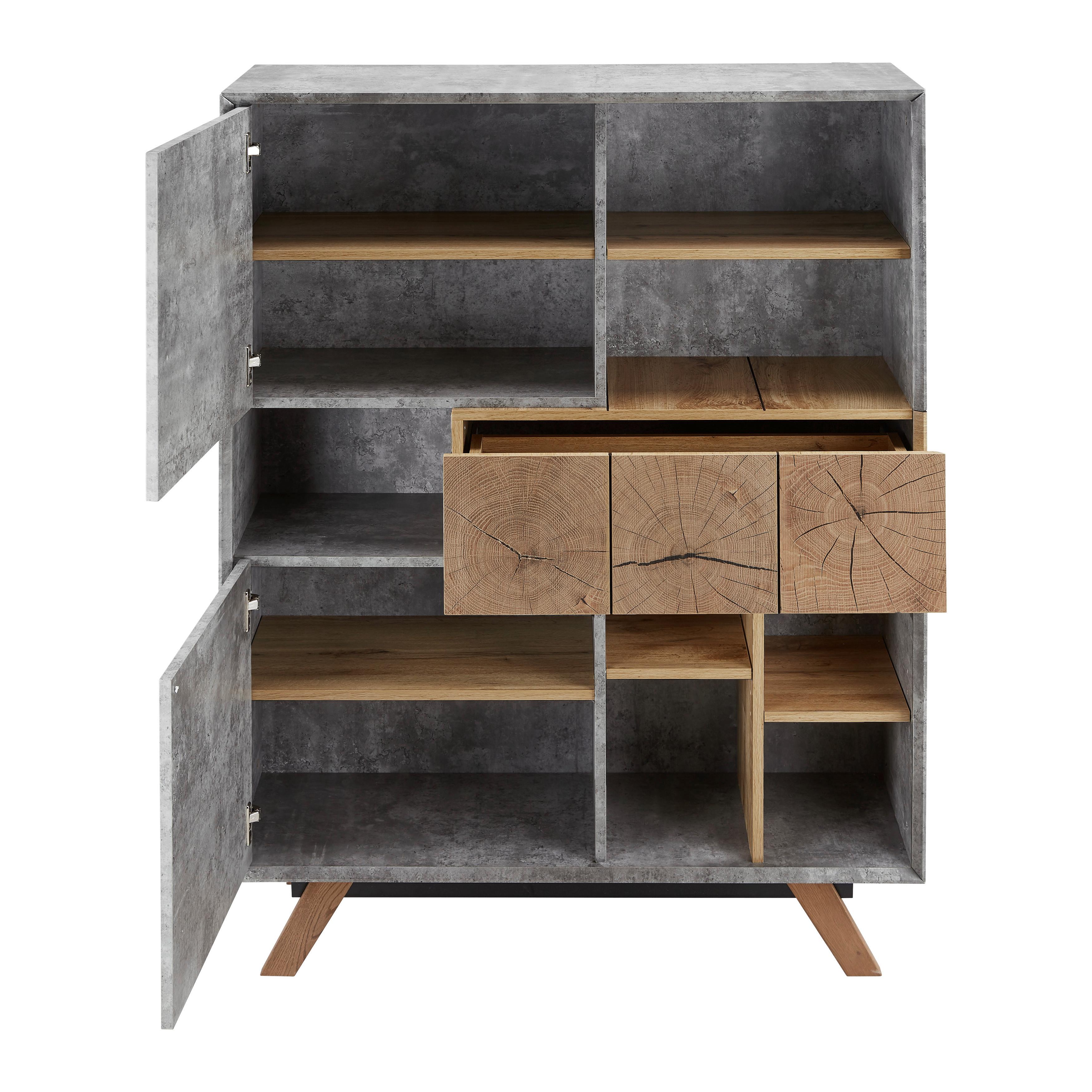 Kommode "Casper", grau - Eichefarben/Grau, MODERN, Holz (100/133,5/40cm) - Bessagi Home