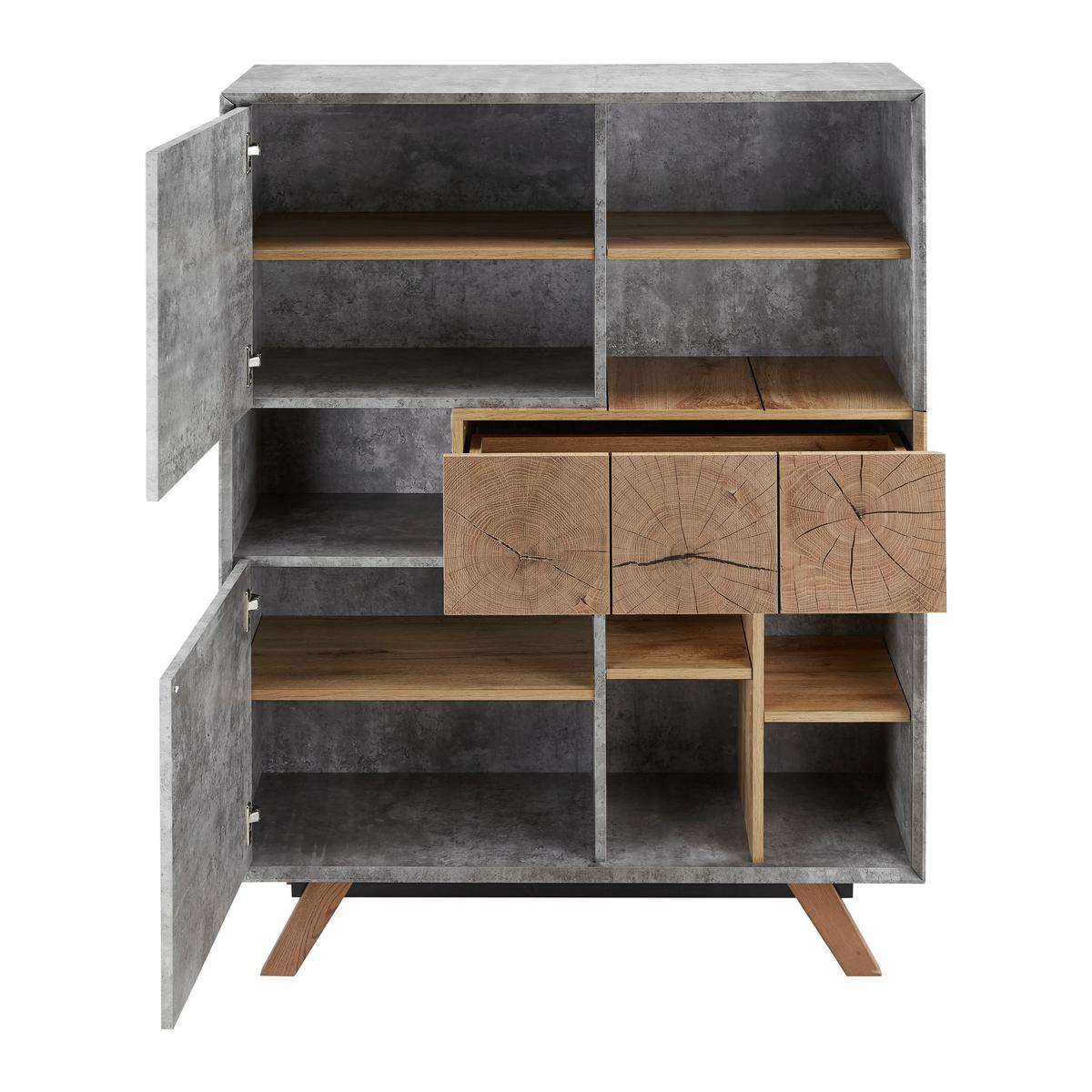 HIGHBOARD in grau "Casper" - Eichefarben/Grau, Modern, Holz (100/133,5/40cm) - Bessagi Home