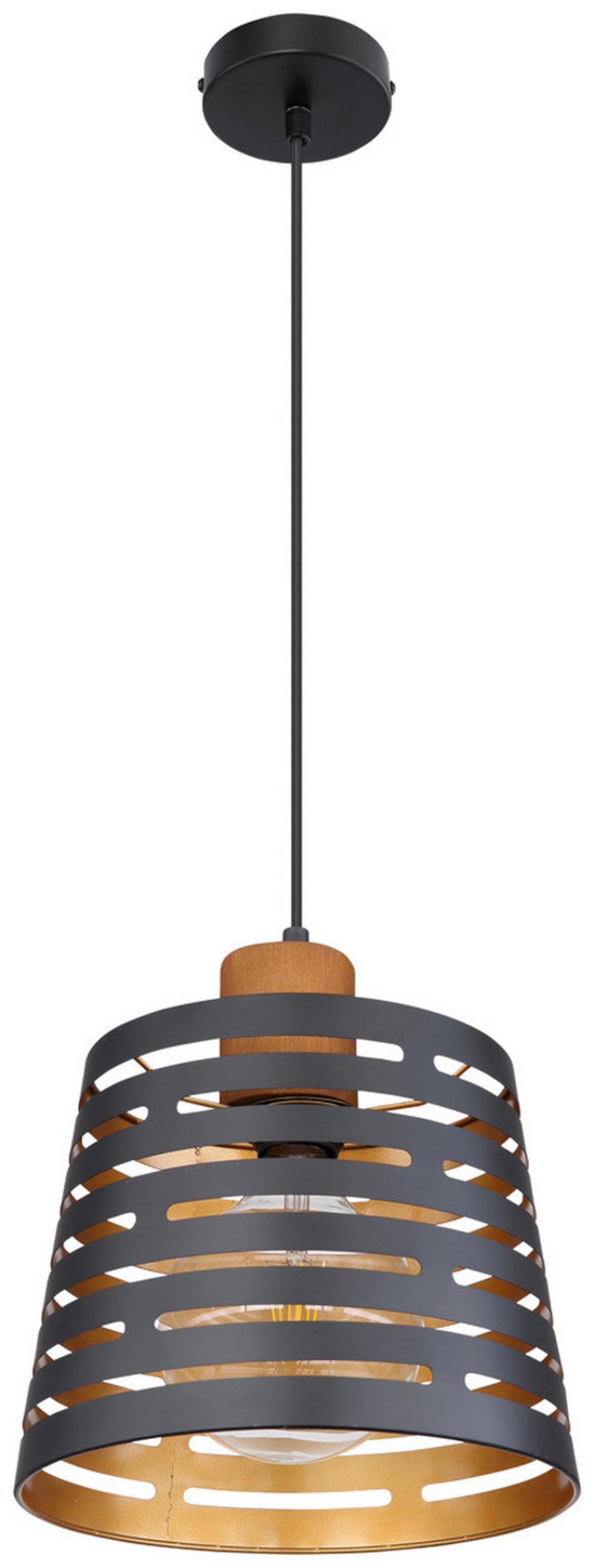 Hängeleuchte Ablona max. 60 Watt - Goldfarben/Schwarz, Natur, Holz/Metall (25/120cm) - Globo