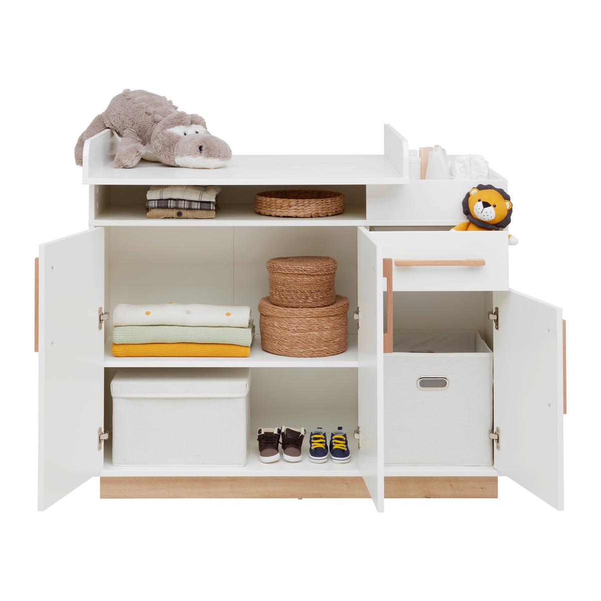 Wickelkommode Luna White in Weiß ca. 117x100cm - Weiß/Eiche Artisan, KONVENTIONELL, Holzwerkstoff (117/100cm) - Roba