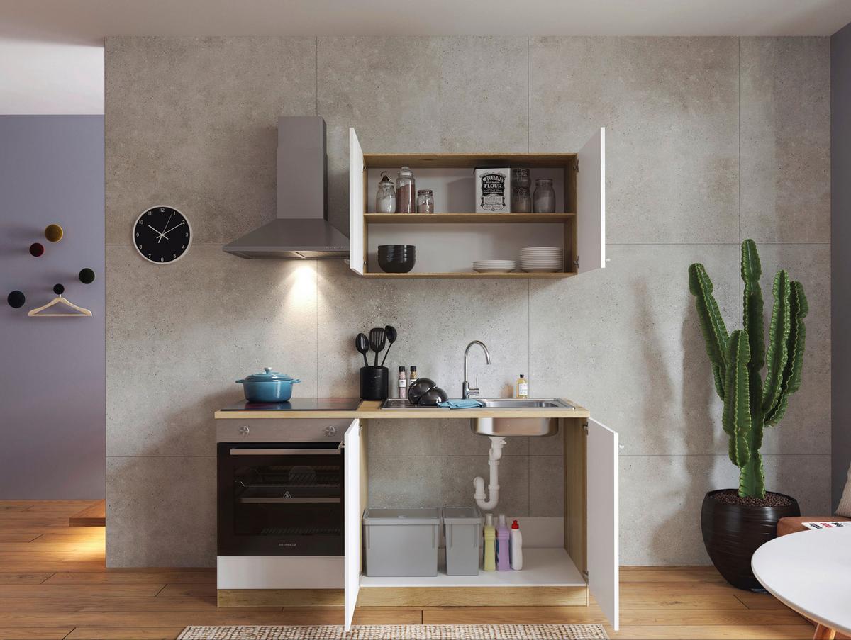 Majhna Kuhinja Z Aparati Merle, 160cm - barve hrasta/bela, Design, kovina/leseni material (160cm) - Respekta