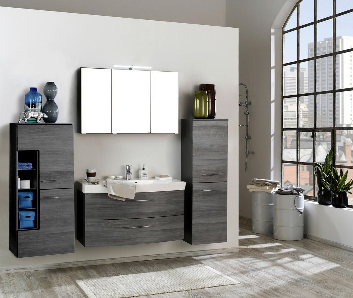 Midischrank Florida in Graphitfarben - Eichefarben/Graphitfarben, MODERN, Glas/Holzwerkstoff (65/130/35cm) - Premium Living