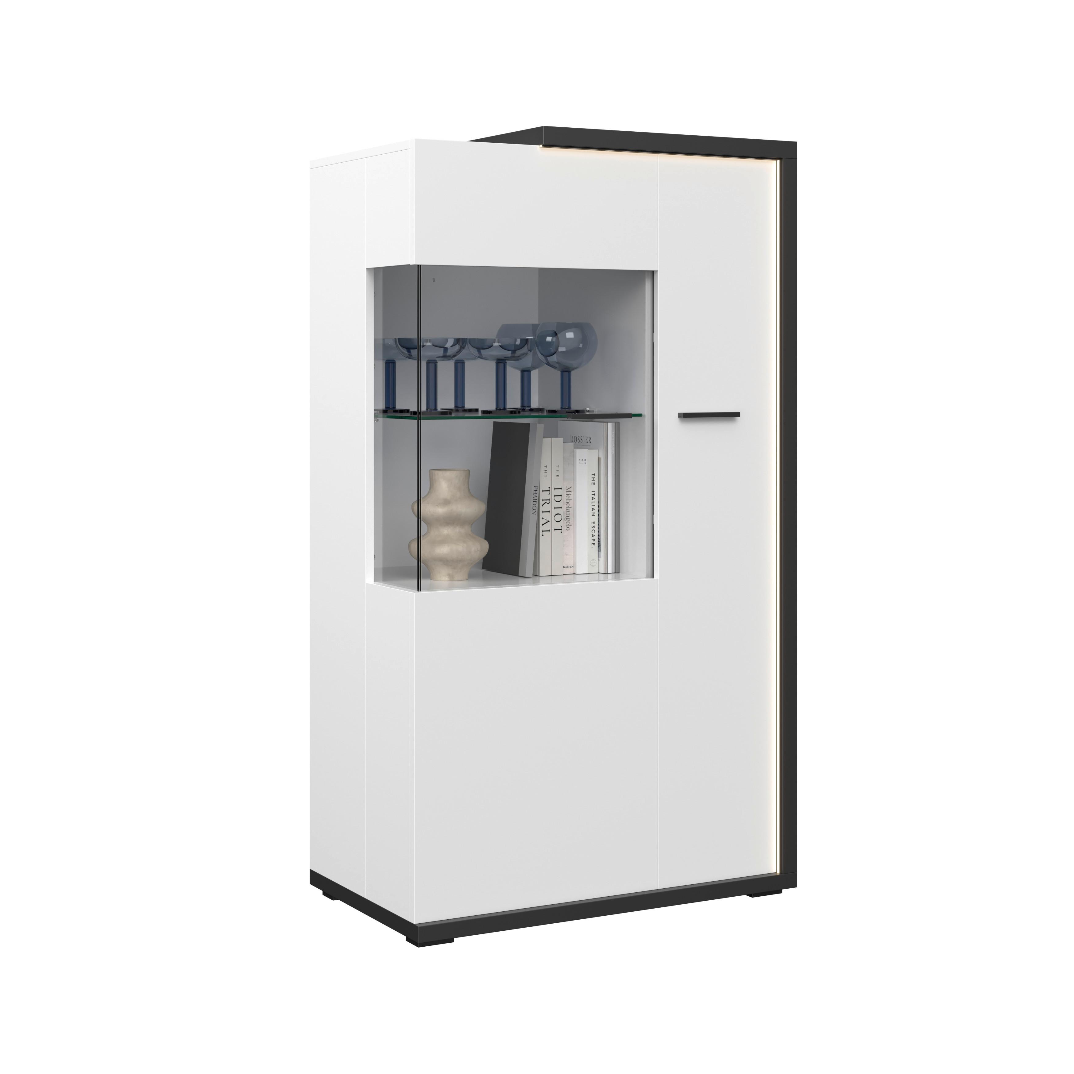 Vitrina Ambiente Plus - bela visoki sjaj/bela, Moderno, staklo/pločasti materijal (73,4/131,6/43,6cm) - Modern Living