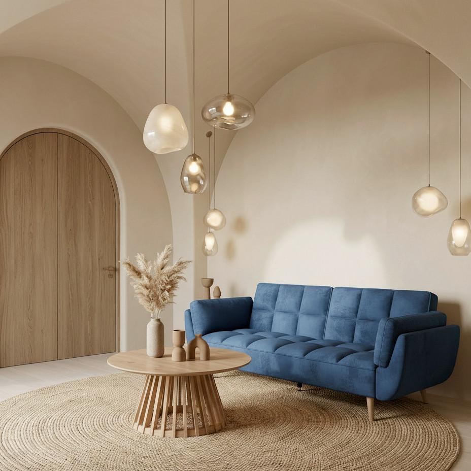 BÄDDSOFFA CORA - blå/naturfärgad, Modern, trä/textil (214/92/81cm) - Bessagi Home