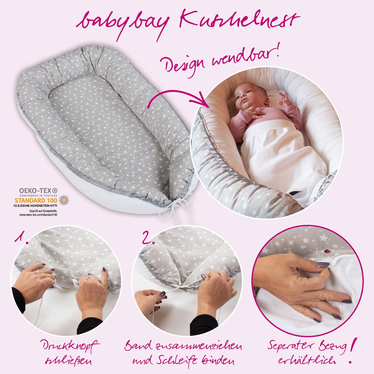 GNIAZDKO NIEMOWLĘCE PIQUÉ - jasnoszary/biały, Basics, tkanina (90/50/13cm) - Babybay