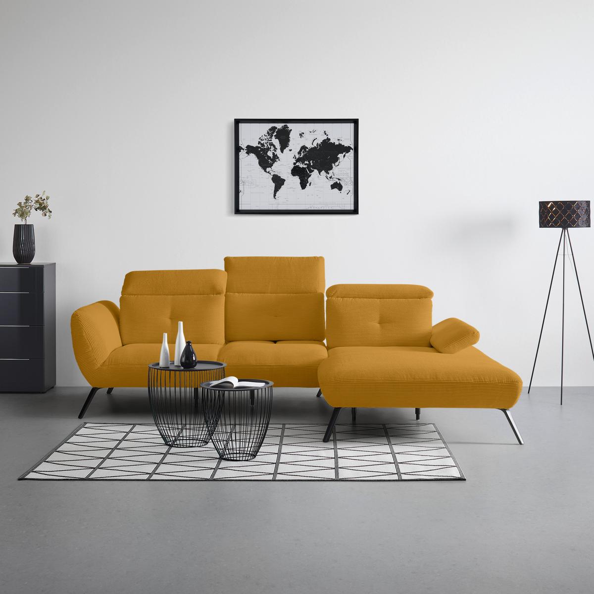 Wohnlandschaft Seattle Senfgelb - Senfgelb/Schwarz, MODERN, Holzwerkstoff/Textil (301/87-107/196cm) - Premium Living