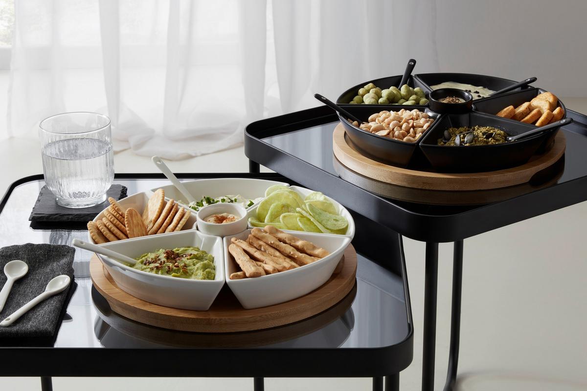 Set de boluri pentru gustări TAPAS OLIVES - alb, Modern, ceramică/lemn (28/28/6cm) - Mömax